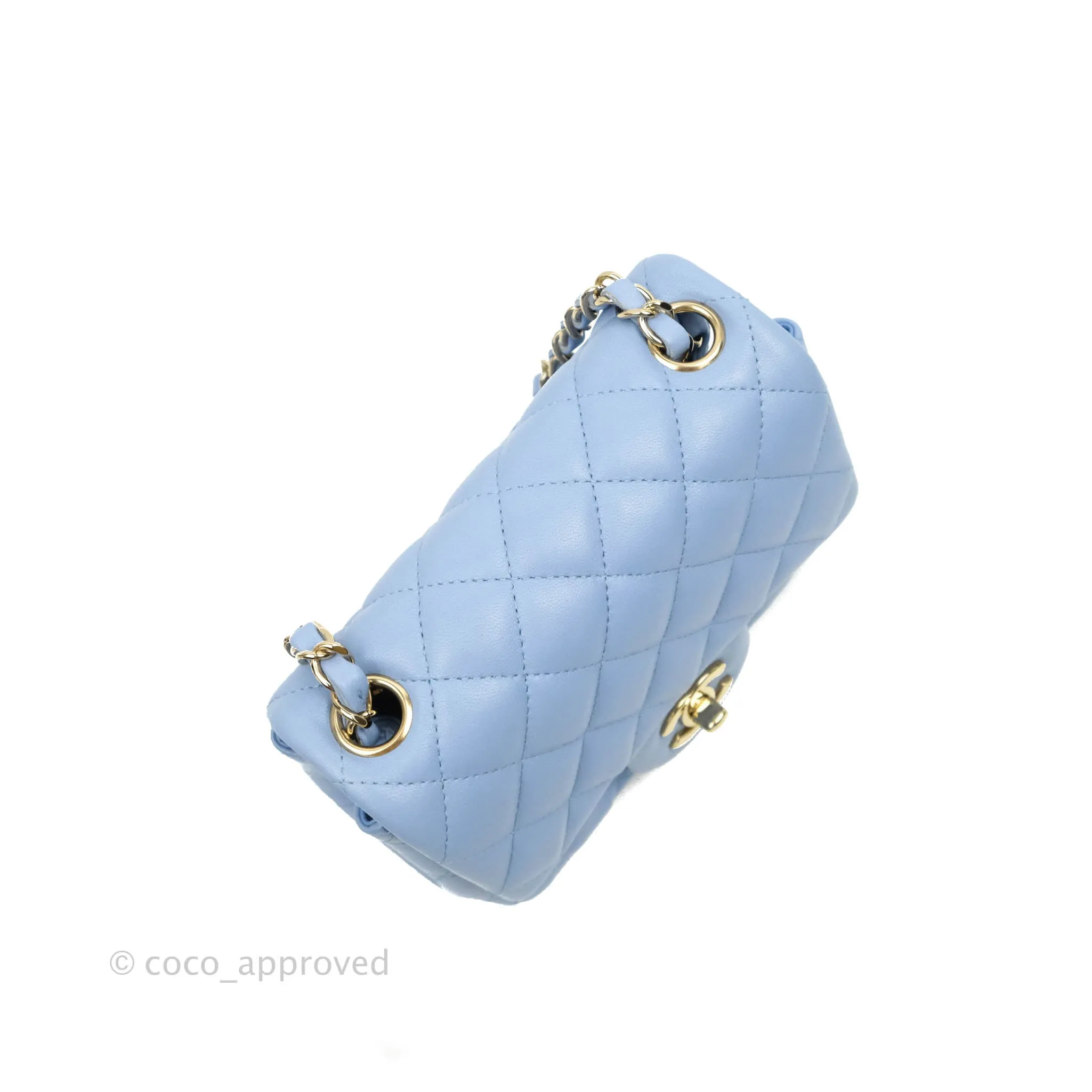 Chanel Mini Square Quilted Sky Blue Lambskin Gold Hardware 21C