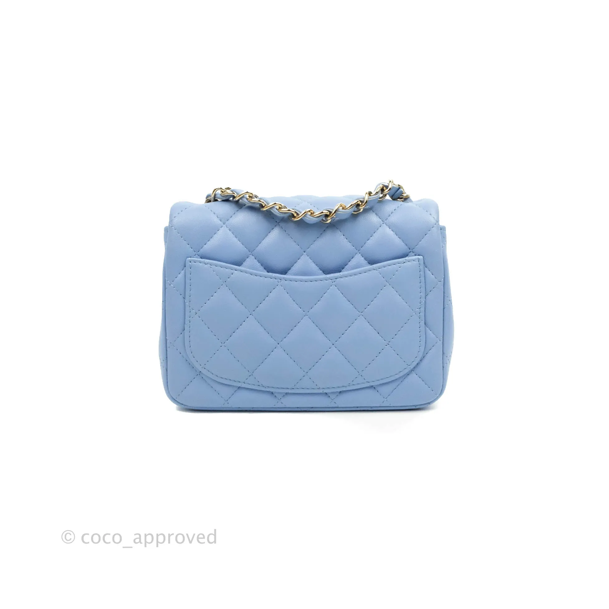 Chanel Mini Square Quilted Sky Blue Lambskin Gold Hardware 21C