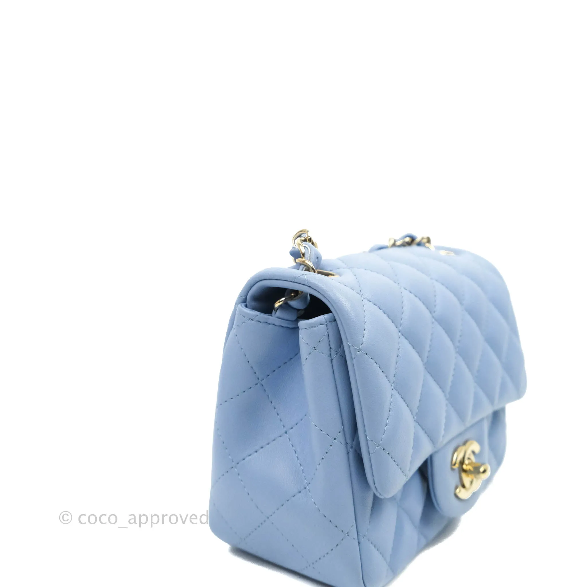 Chanel Mini Square Quilted Sky Blue Lambskin Gold Hardware 21C