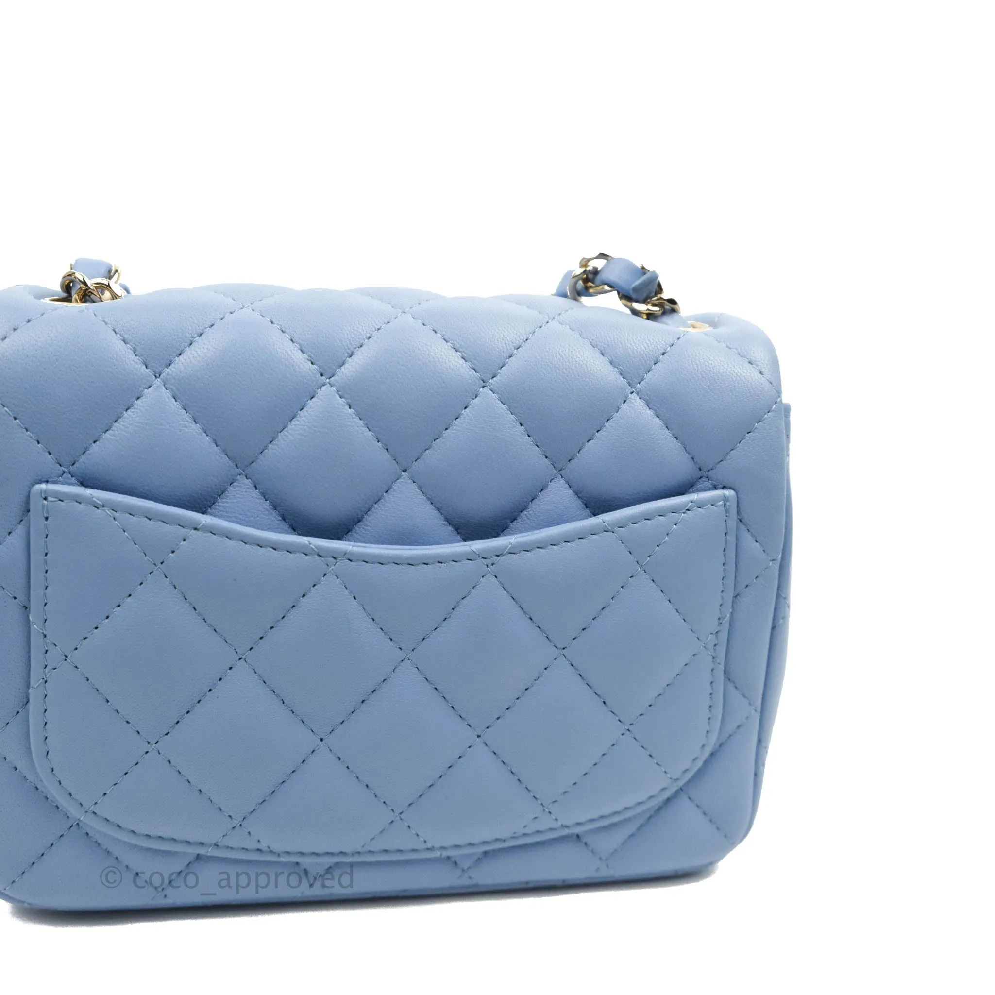 Chanel Mini Square Quilted Sky Blue Lambskin Gold Hardware 21C