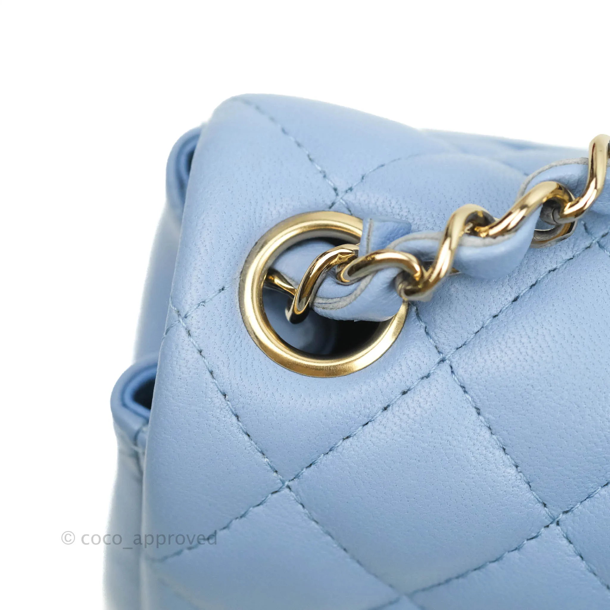 Chanel Mini Square Quilted Sky Blue Lambskin Gold Hardware 21C