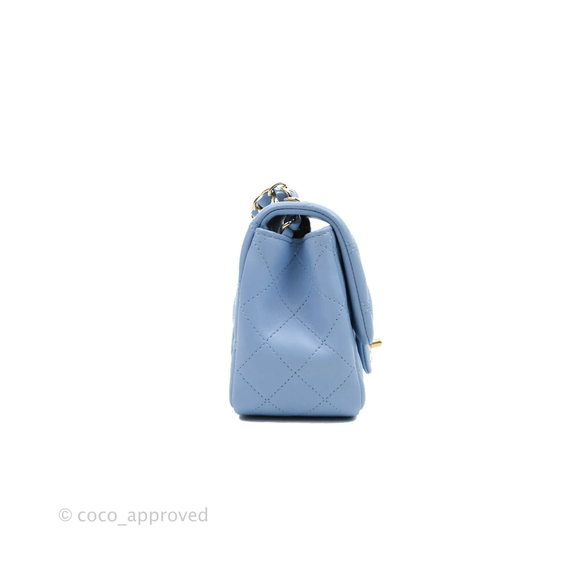 Chanel Mini Square Quilted Sky Blue Lambskin Gold Hardware 21C