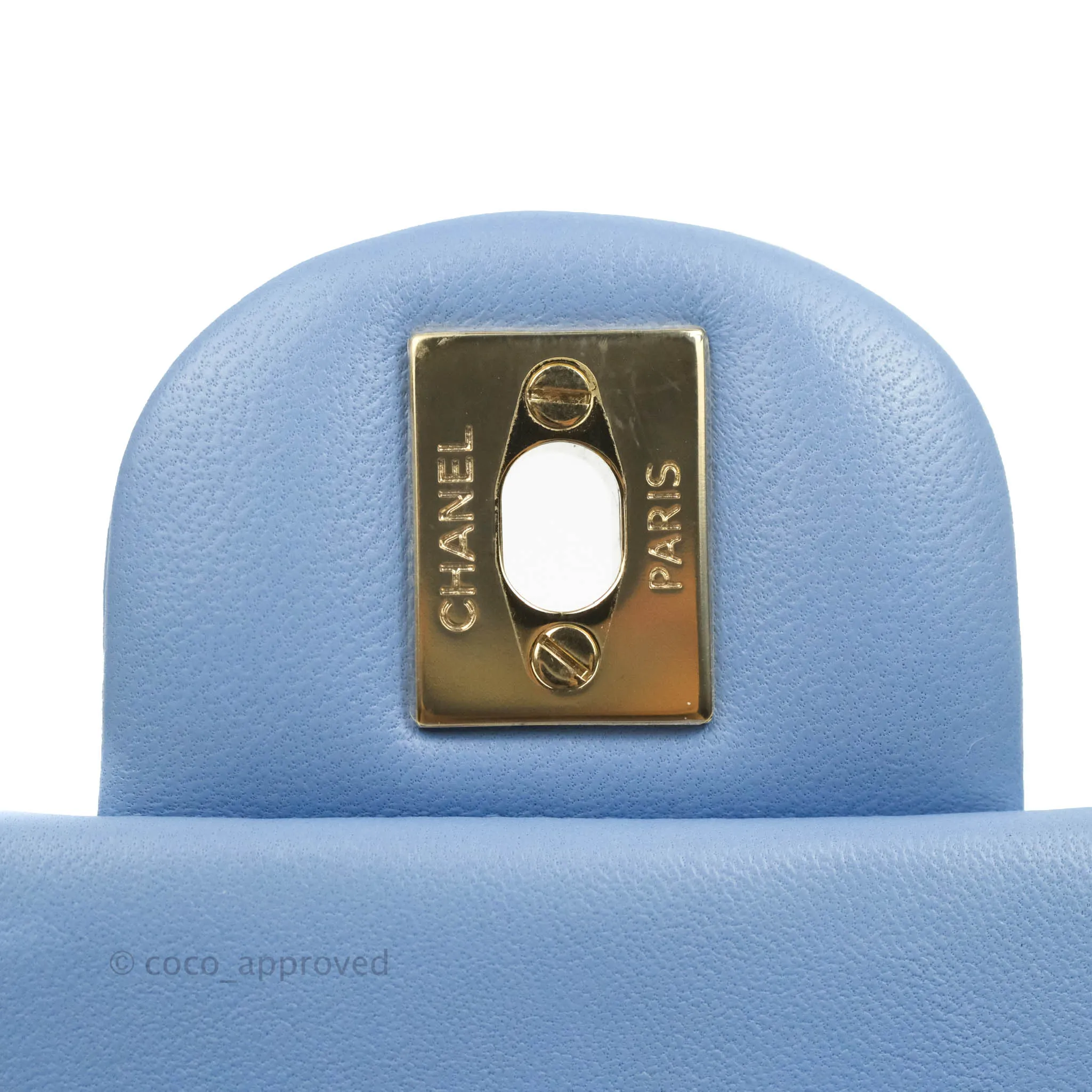 Chanel Mini Square Quilted Sky Blue Lambskin Gold Hardware 21C