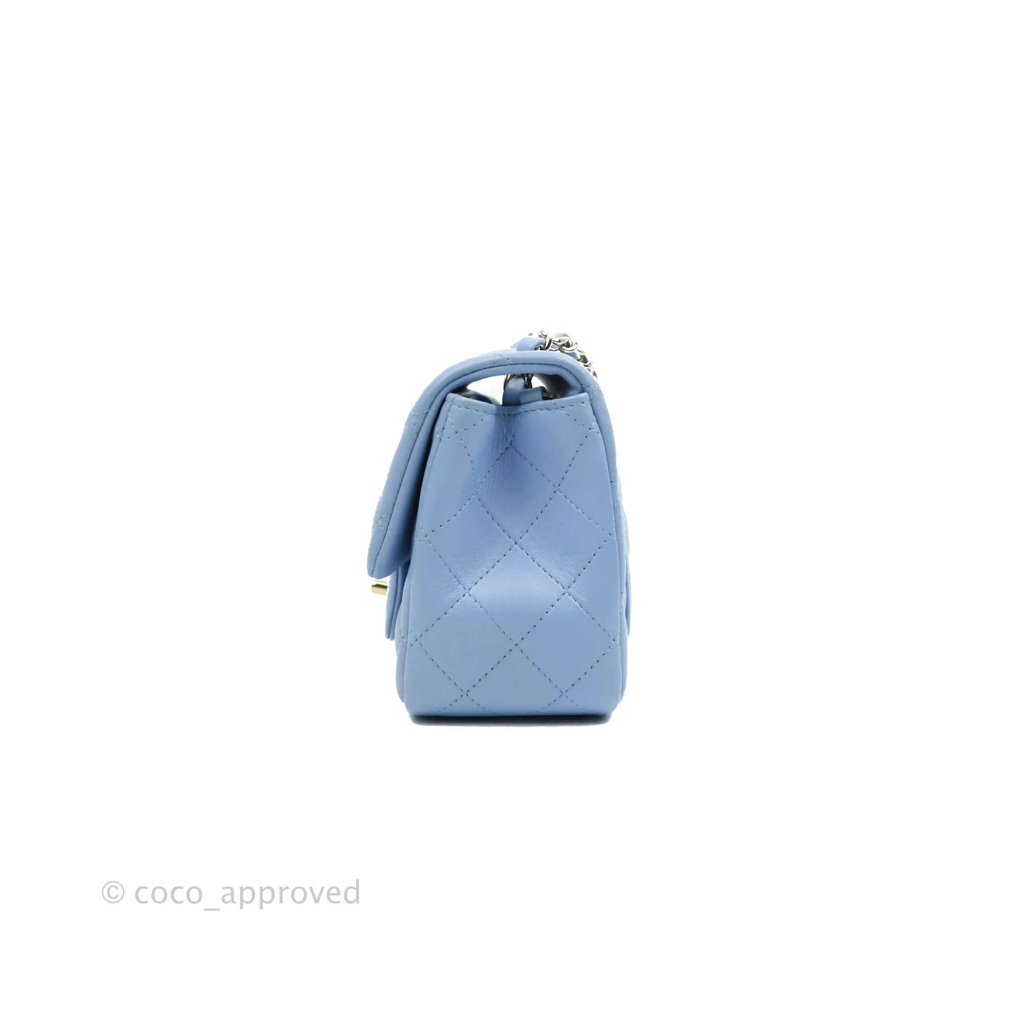 Chanel Mini Square Quilted Sky Blue Lambskin Gold Hardware 21C