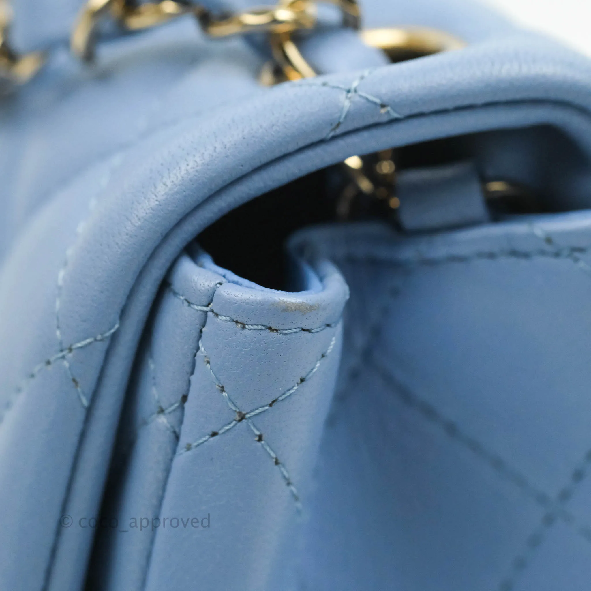Chanel Mini Square Quilted Sky Blue Lambskin Gold Hardware 21C