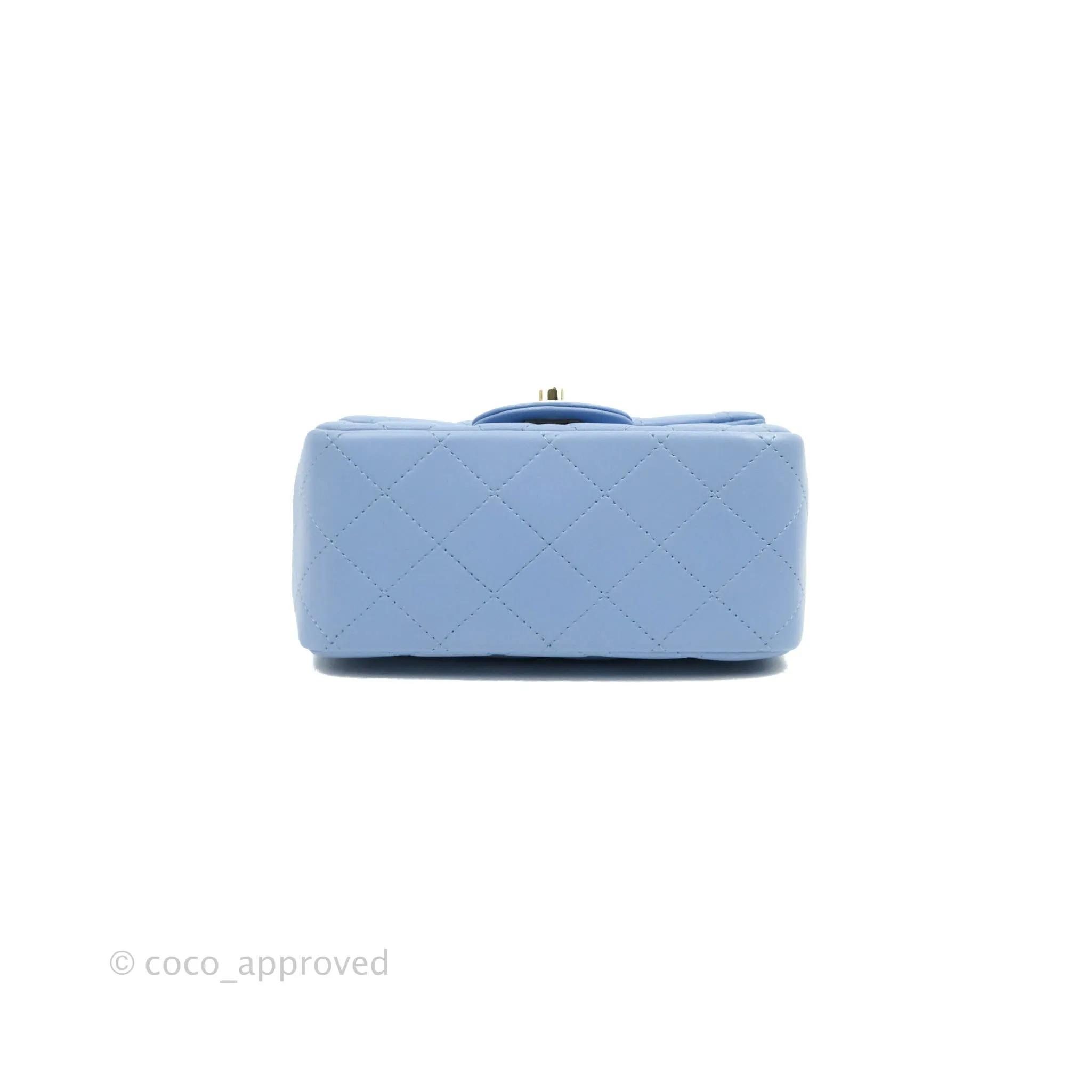 Chanel Mini Square Quilted Sky Blue Lambskin Gold Hardware 21C
