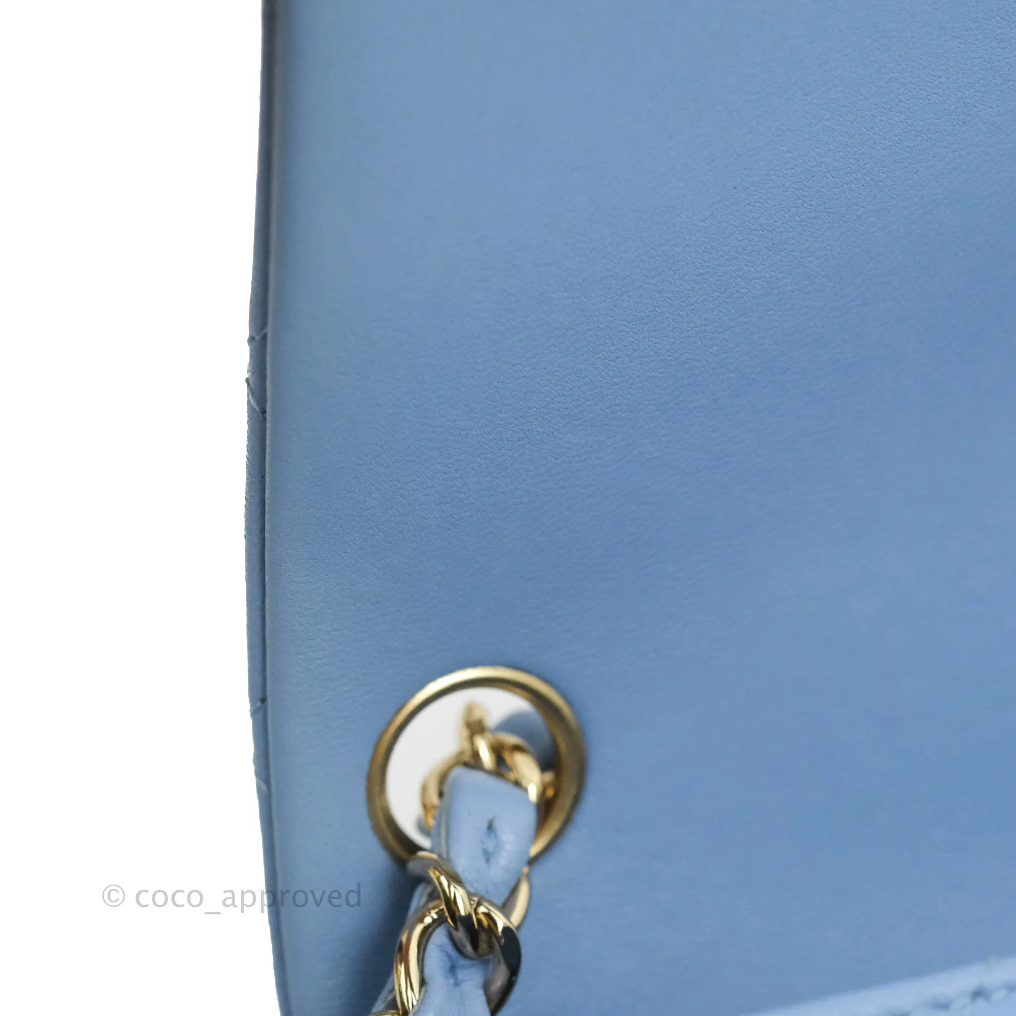 Chanel Mini Square Quilted Sky Blue Lambskin Gold Hardware 21C