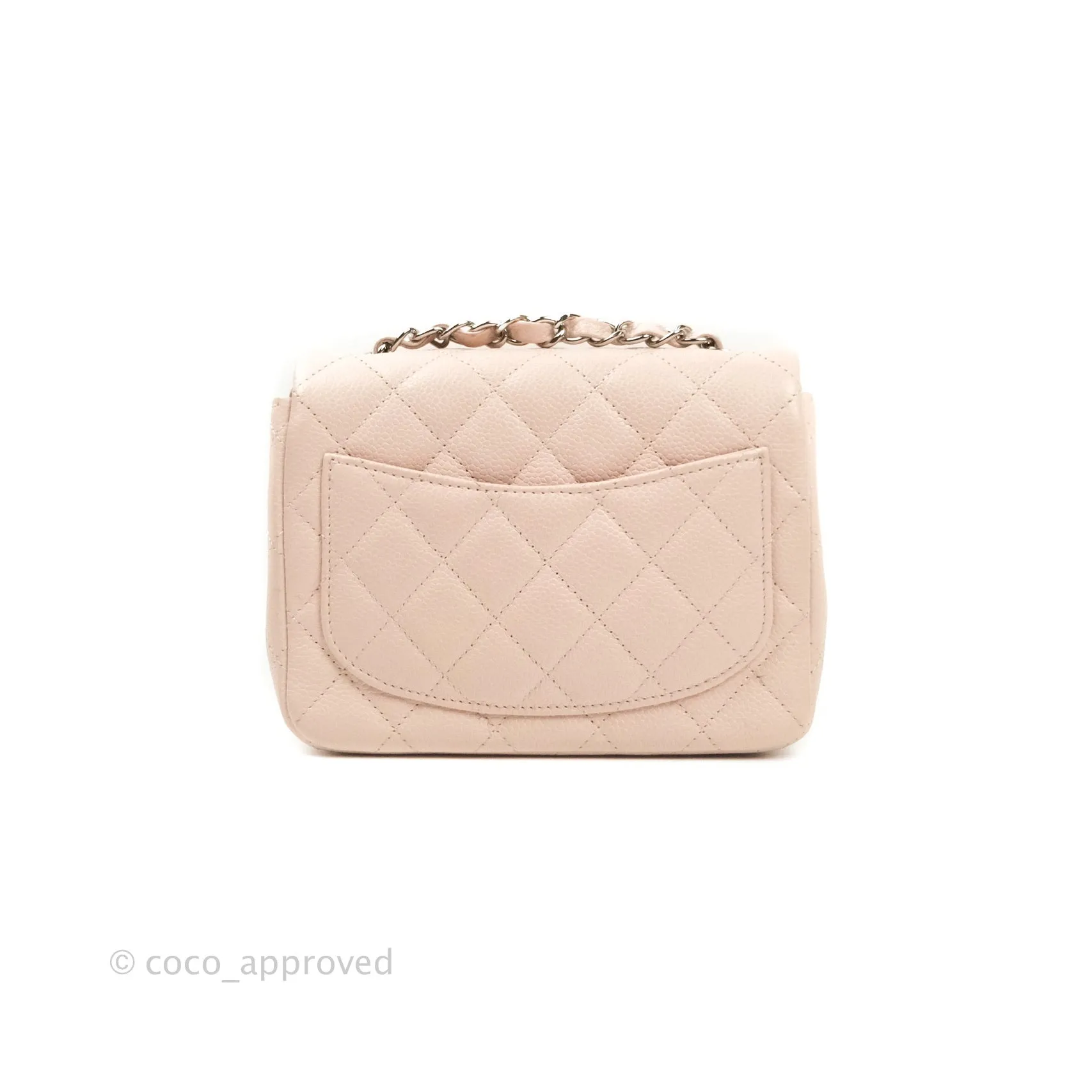 Chanel Mini Square Sakura Pink Caviar Silver Hardware
