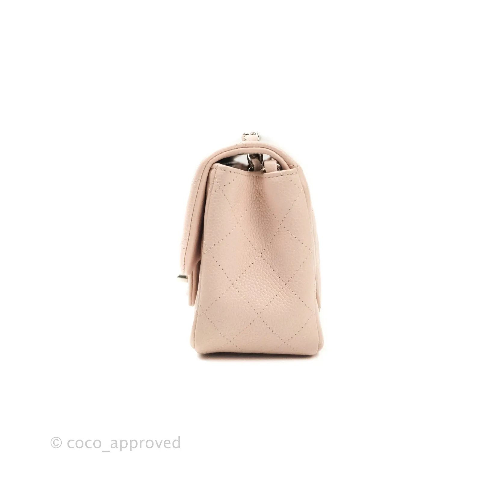 Chanel Mini Square Sakura Pink Caviar Silver Hardware