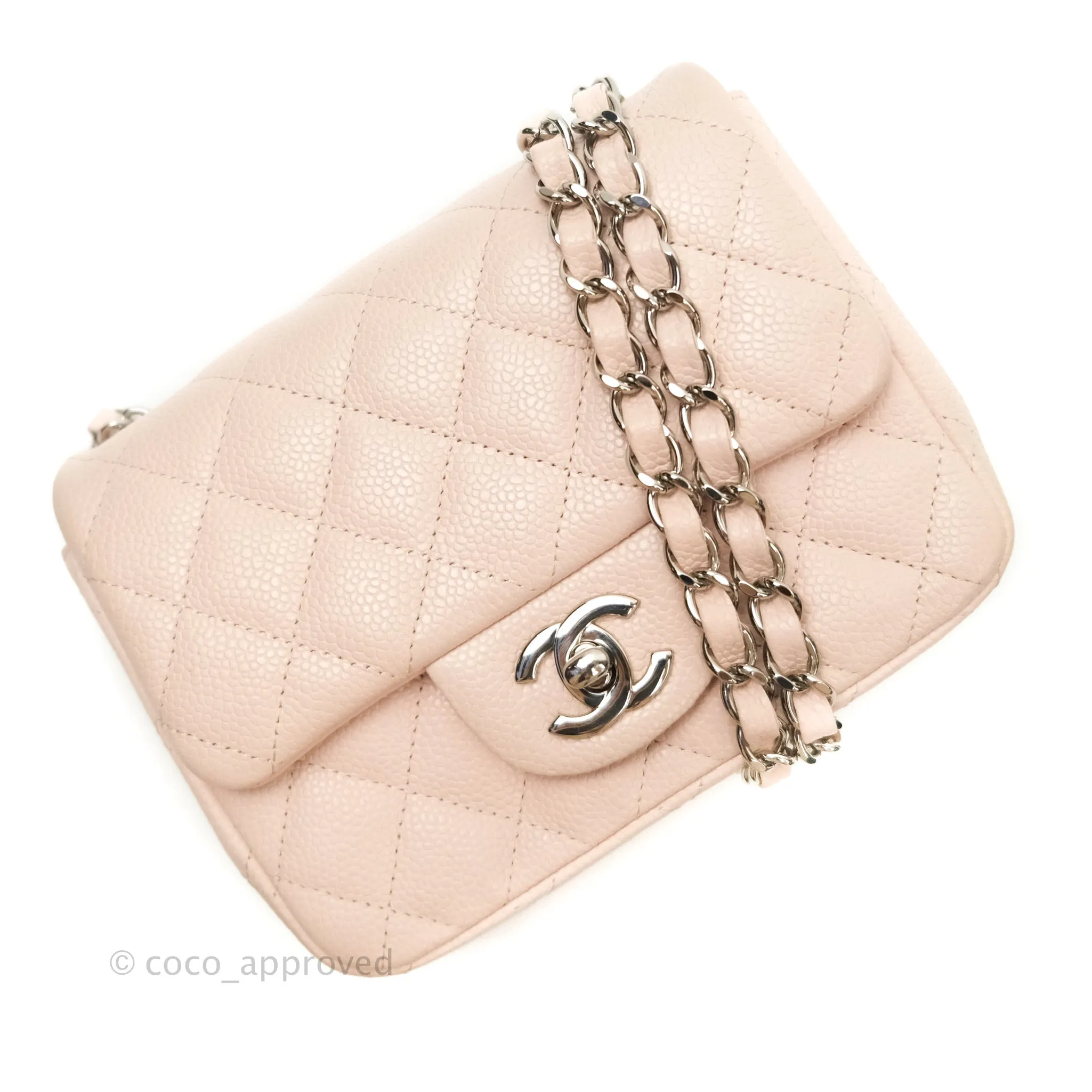 Chanel Mini Square Sakura Pink Caviar Silver Hardware