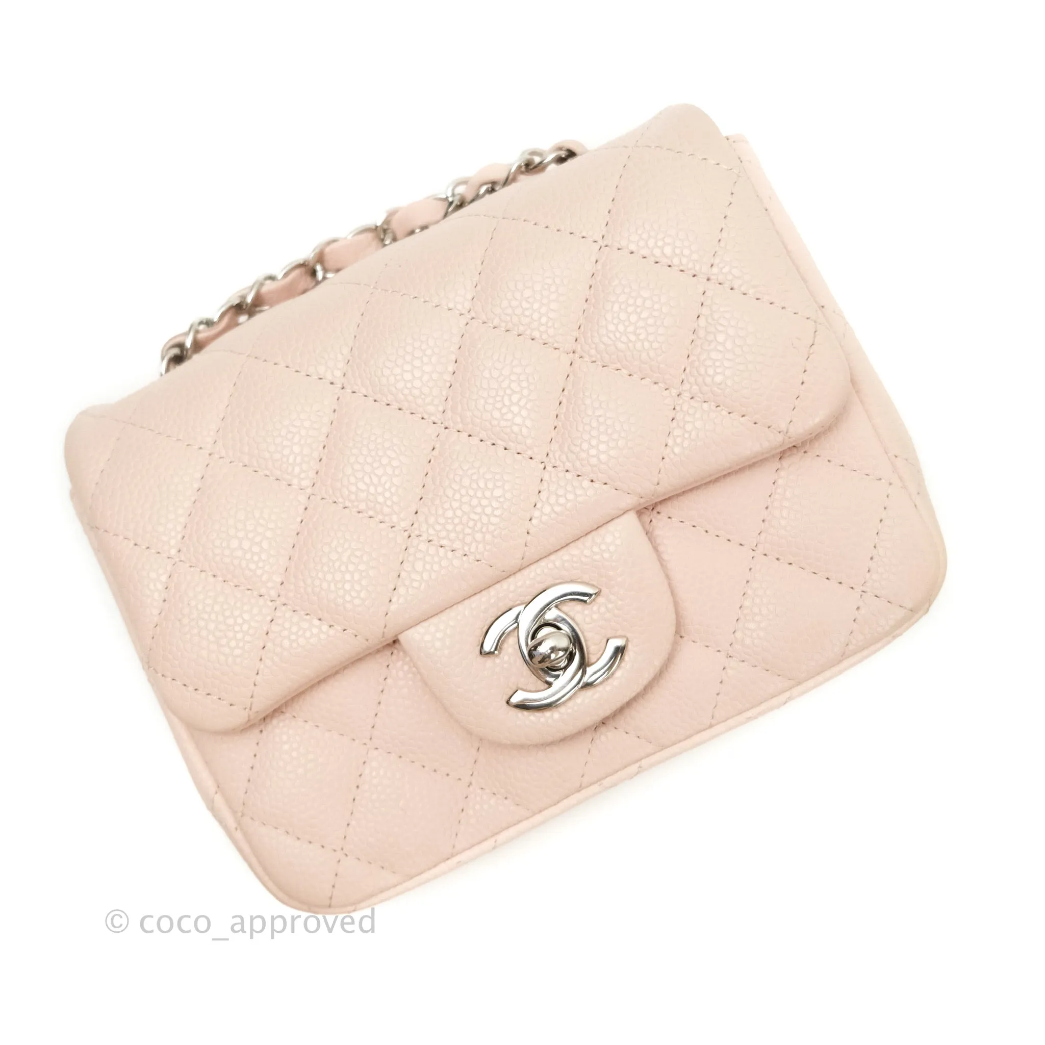 Chanel Mini Square Sakura Pink Caviar Silver Hardware