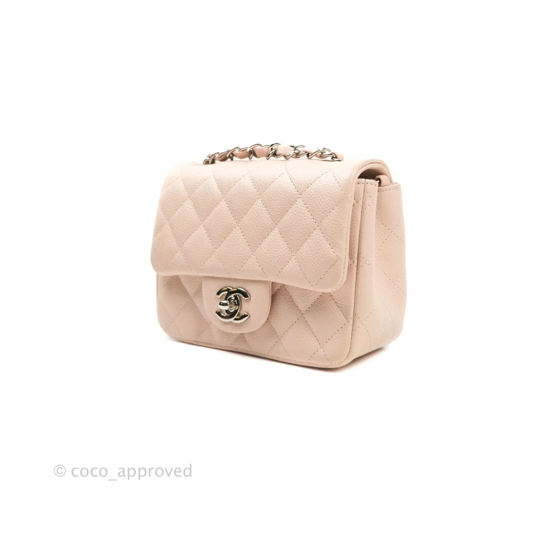 Chanel Mini Square Sakura Pink Caviar Silver Hardware
