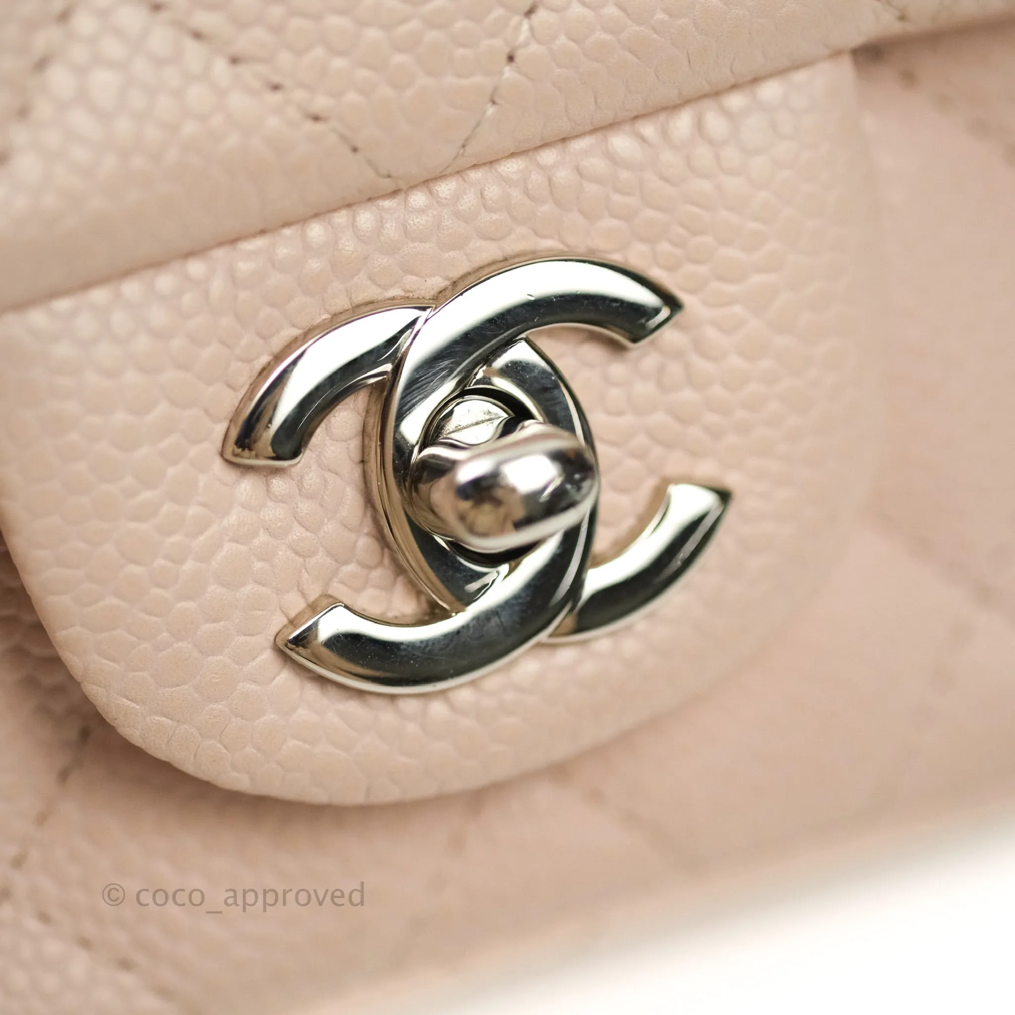 Chanel Mini Square Sakura Pink Caviar Silver Hardware