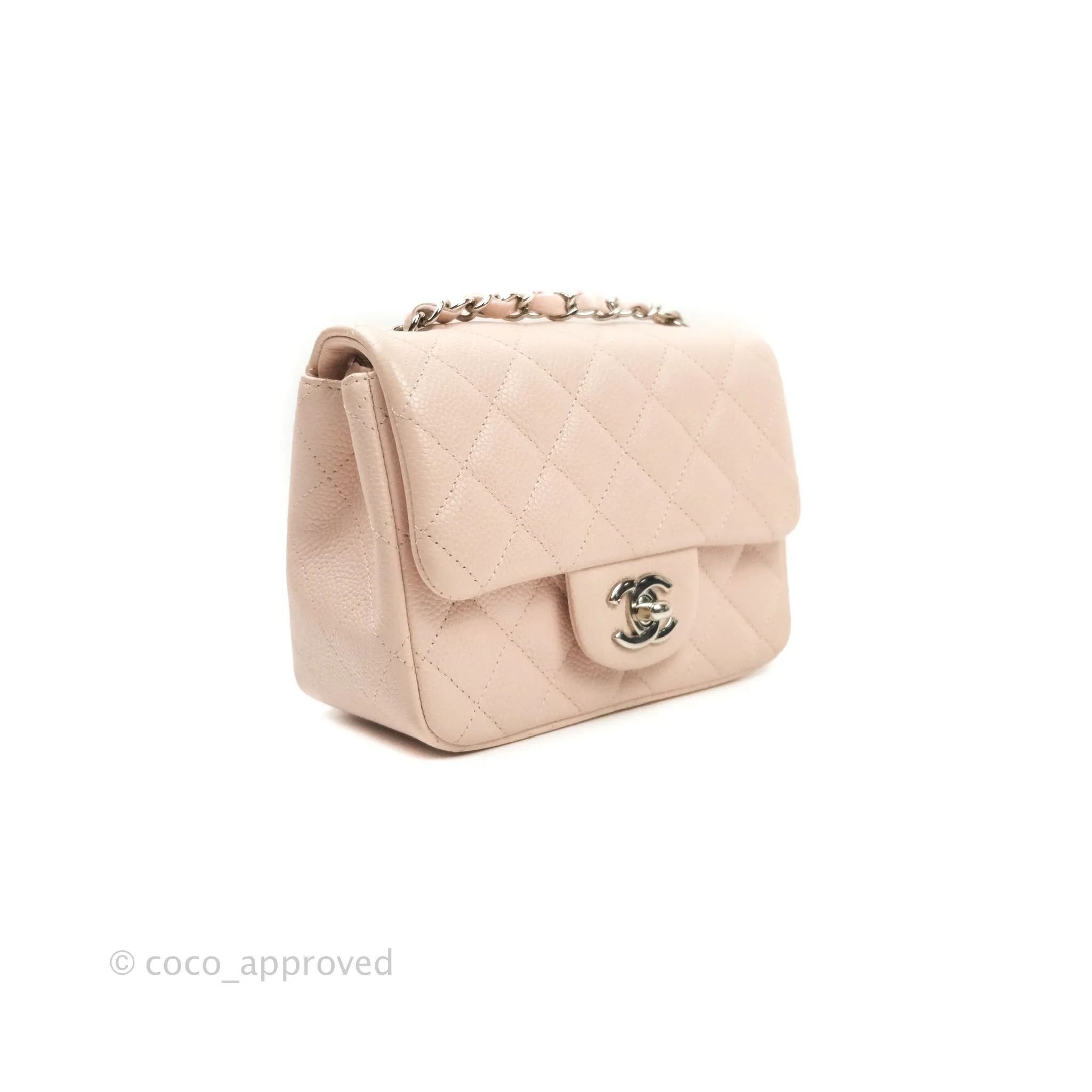 Chanel Mini Square Sakura Pink Caviar Silver Hardware