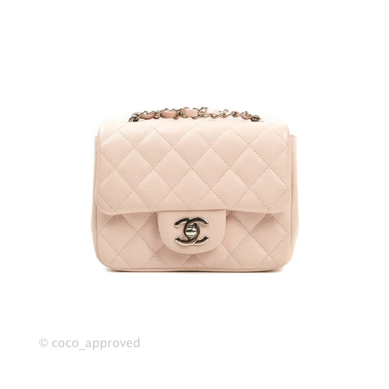 Chanel Mini Square Sakura Pink Caviar Silver Hardware