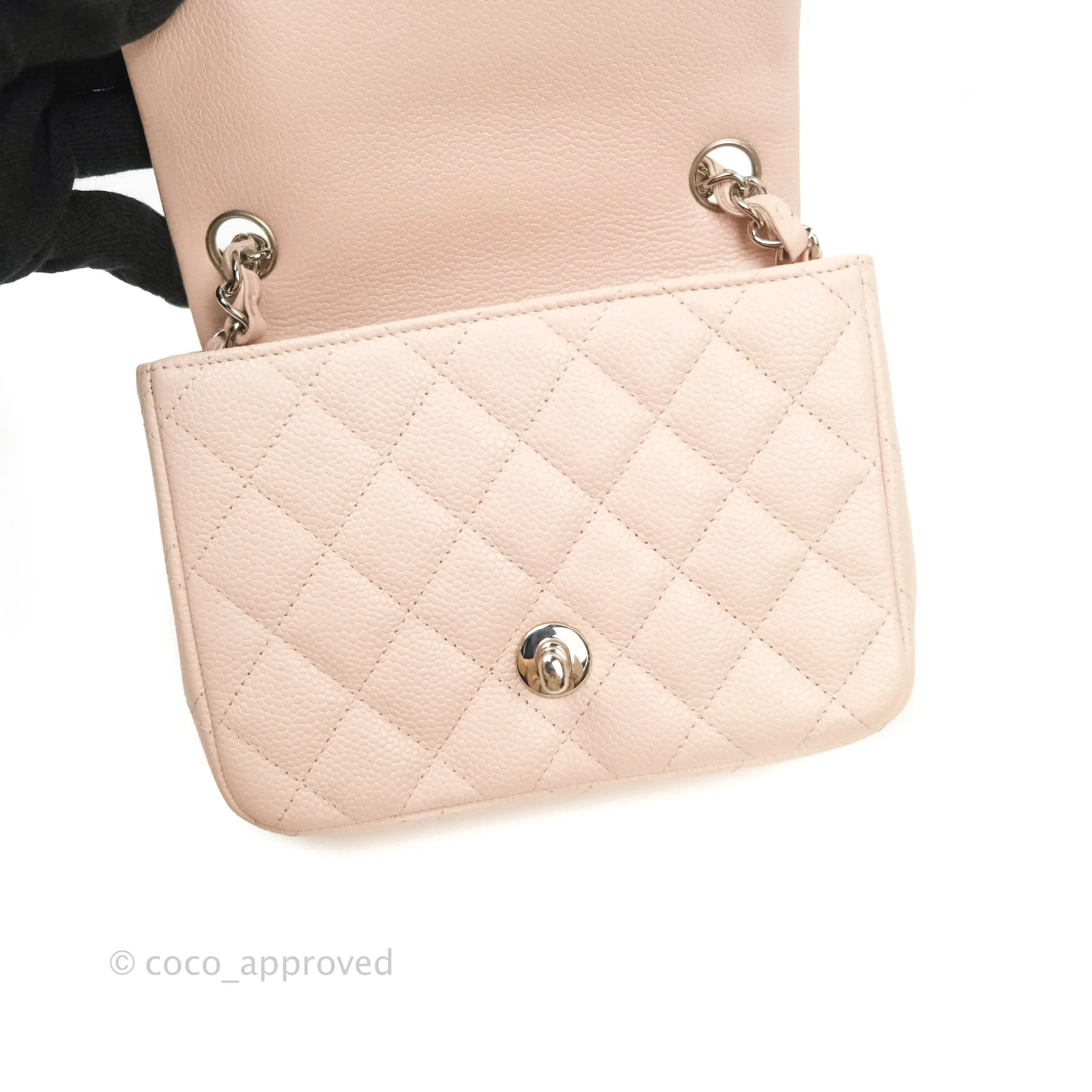 Chanel Mini Square Sakura Pink Caviar Silver Hardware
