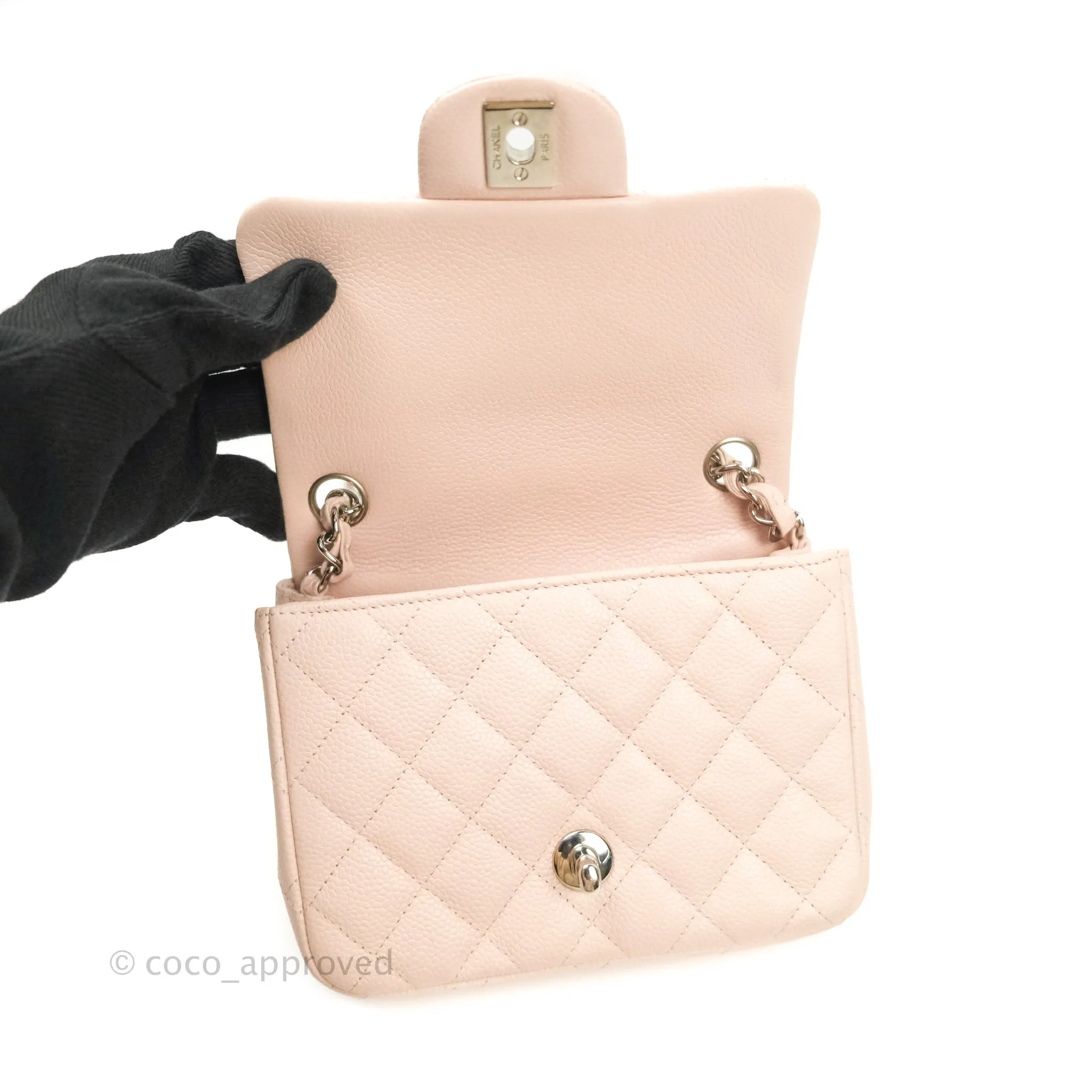 Chanel Mini Square Sakura Pink Caviar Silver Hardware