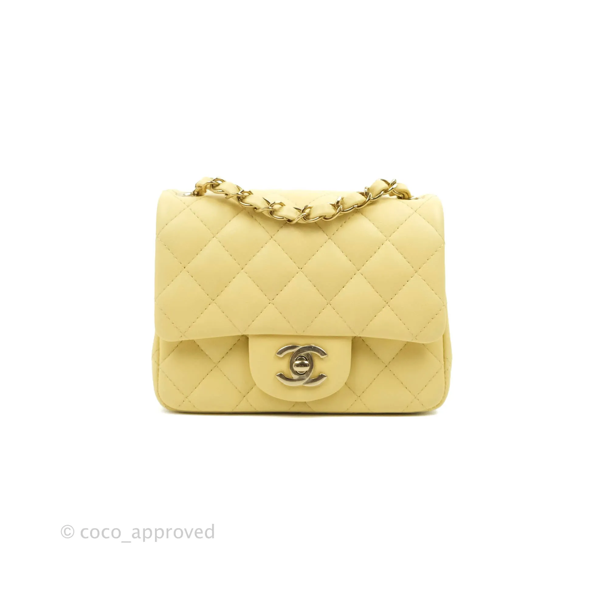 Chanel Mini Square Yellow Lambskin Gold Hardware