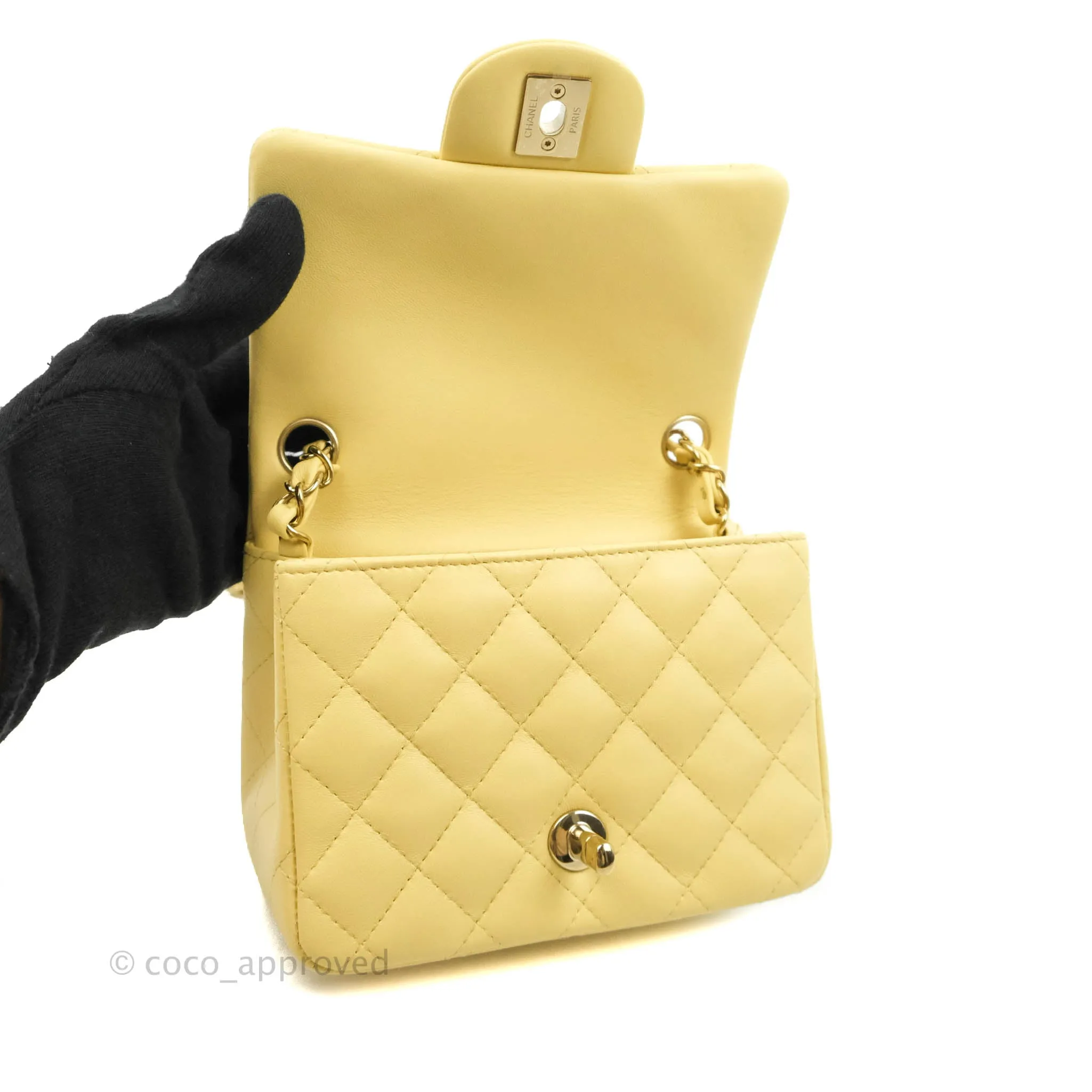 Chanel Mini Square Yellow Lambskin Gold Hardware