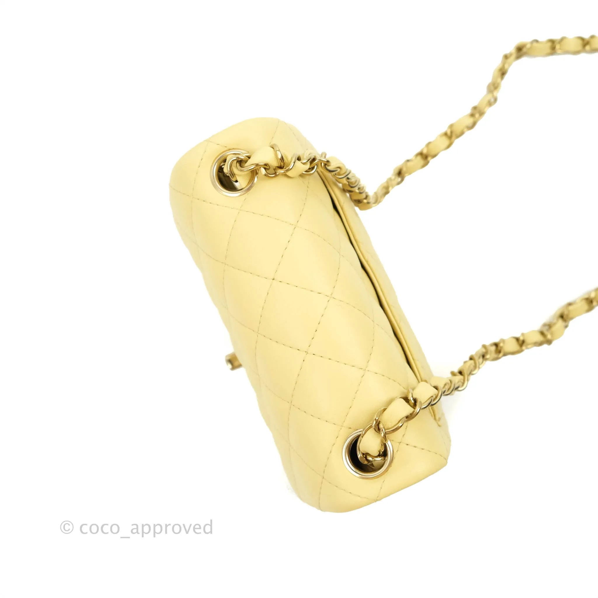 Chanel Mini Square Yellow Lambskin Gold Hardware