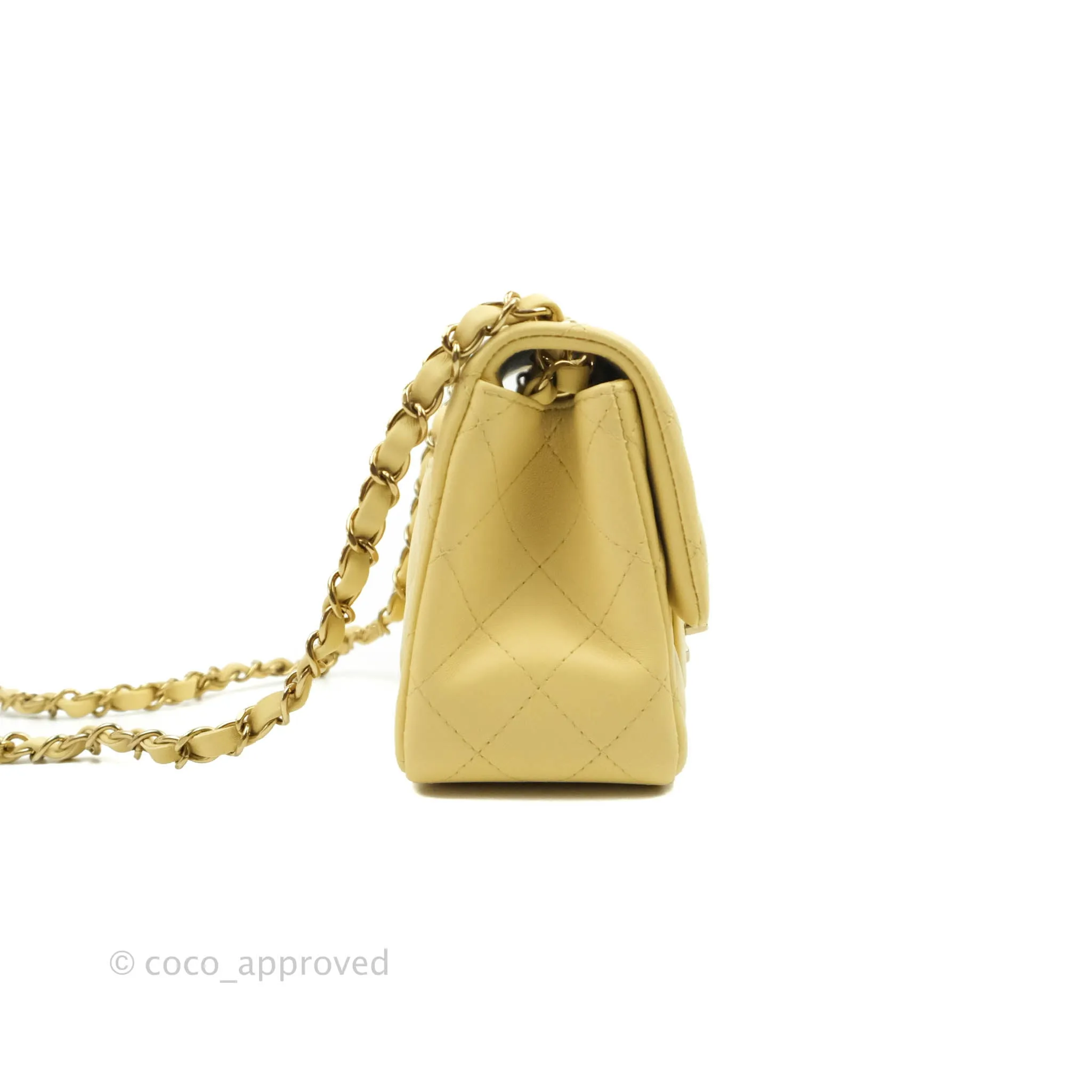 Chanel Mini Square Yellow Lambskin Gold Hardware
