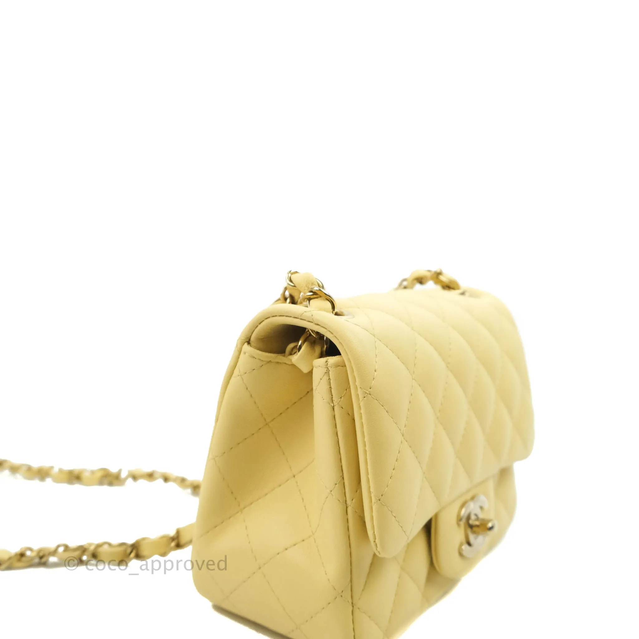 Chanel Mini Square Yellow Lambskin Gold Hardware