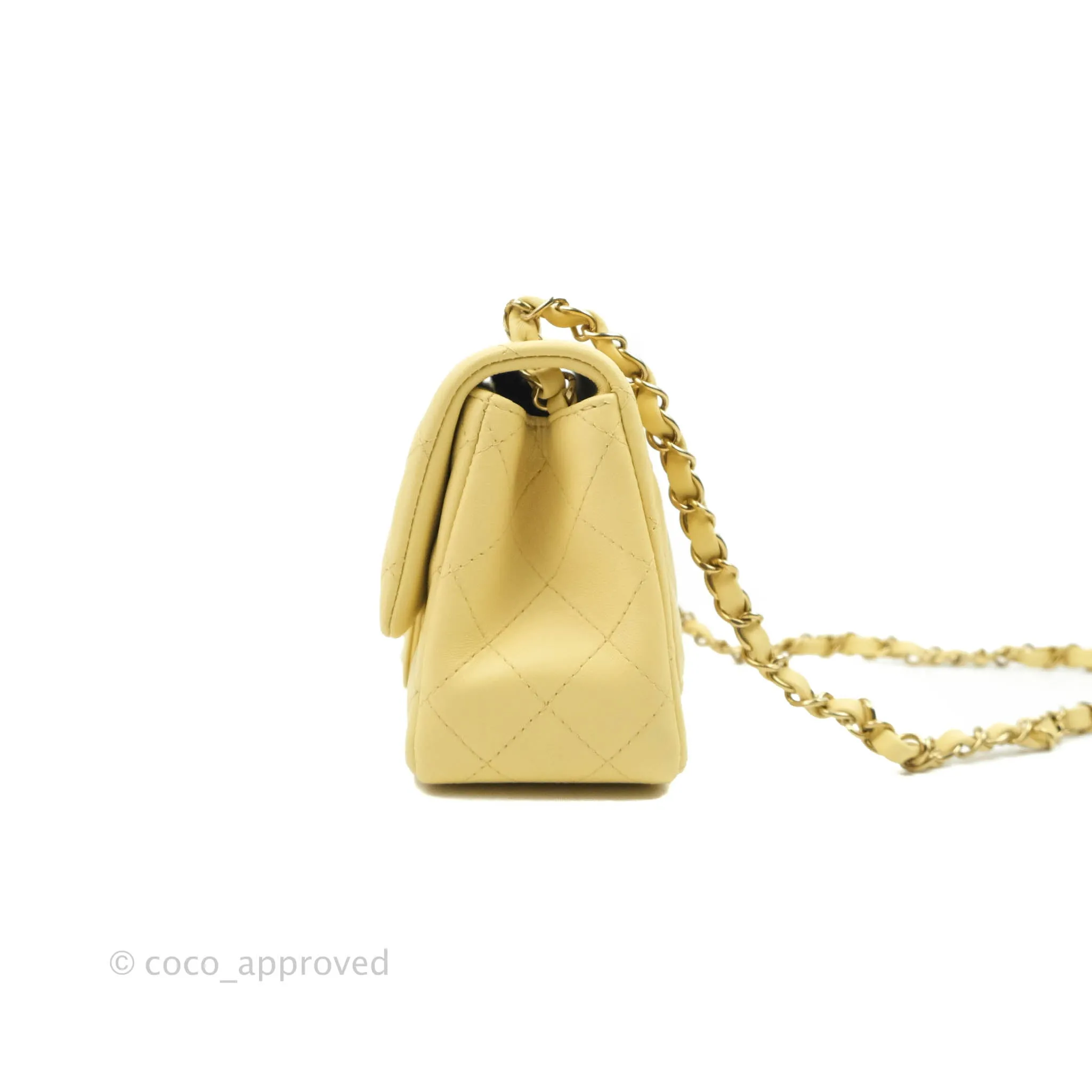 Chanel Mini Square Yellow Lambskin Gold Hardware