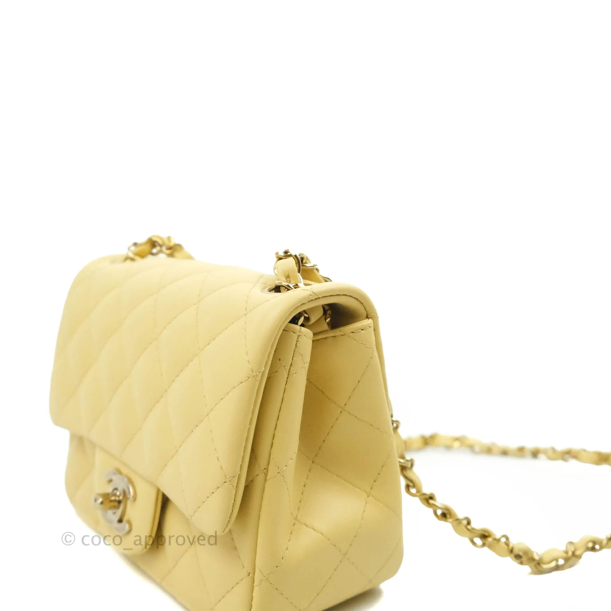 Chanel Mini Square Yellow Lambskin Gold Hardware