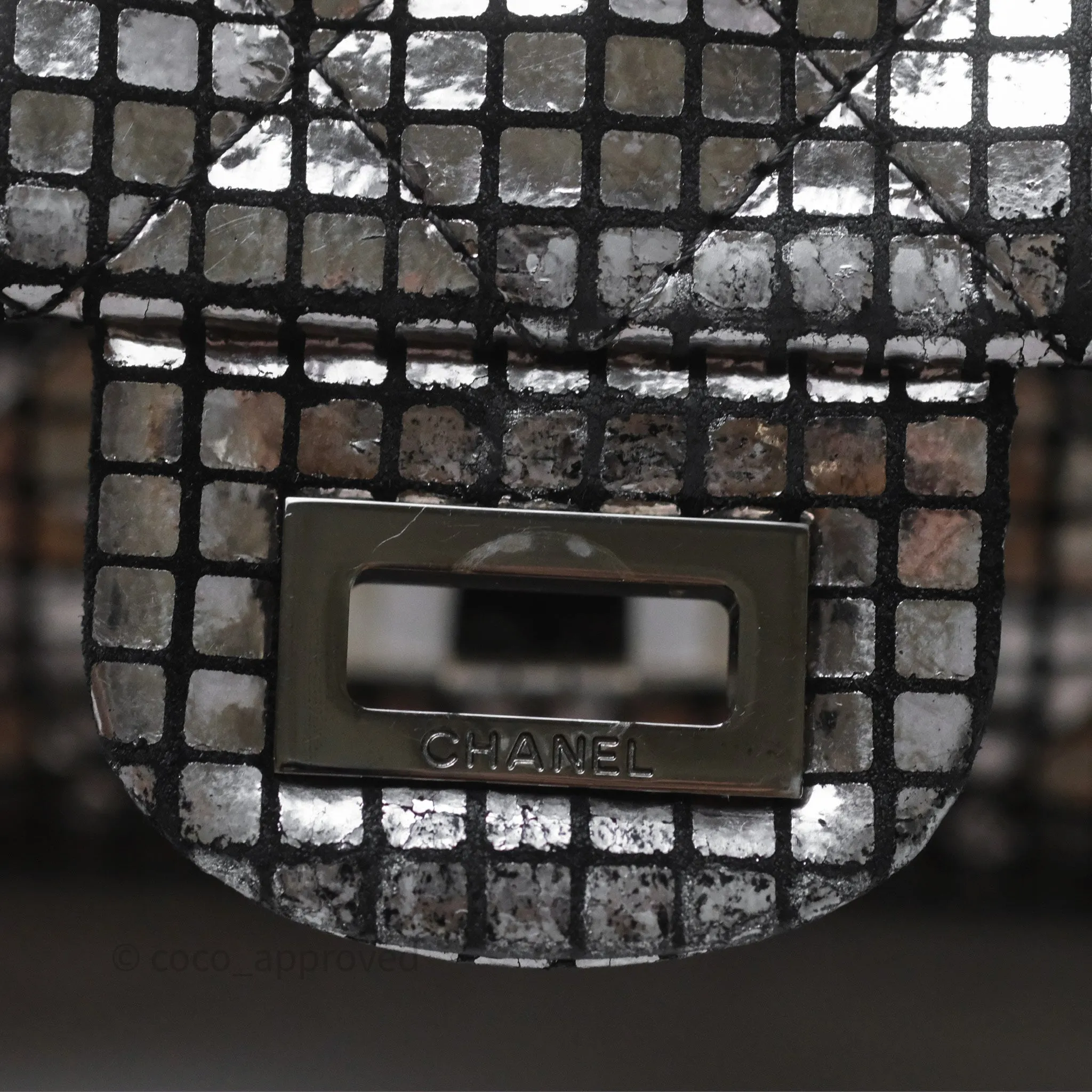 Chanel Mirror Reissue 2.55 Quilted Silver Suede Calfskin Gun Metal Hardware