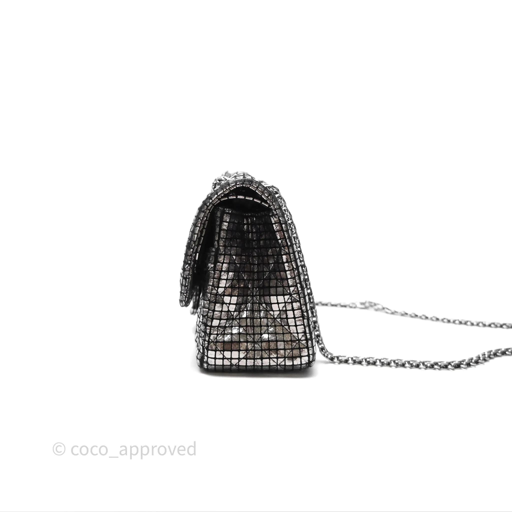 Chanel Mirror Reissue 2.55 Quilted Silver Suede Calfskin Gun Metal Hardware