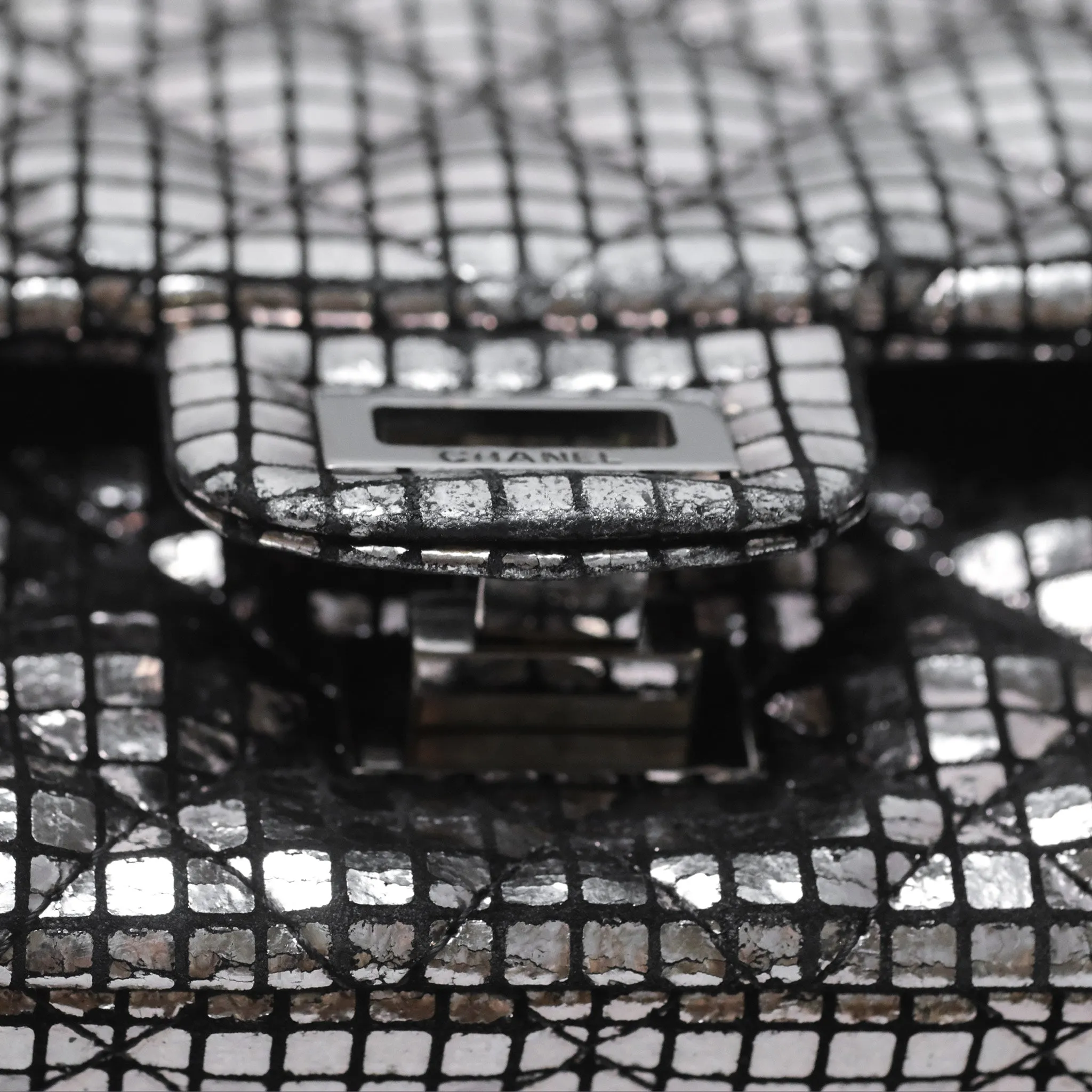Chanel Mirror Reissue 2.55 Quilted Silver Suede Calfskin Gun Metal Hardware