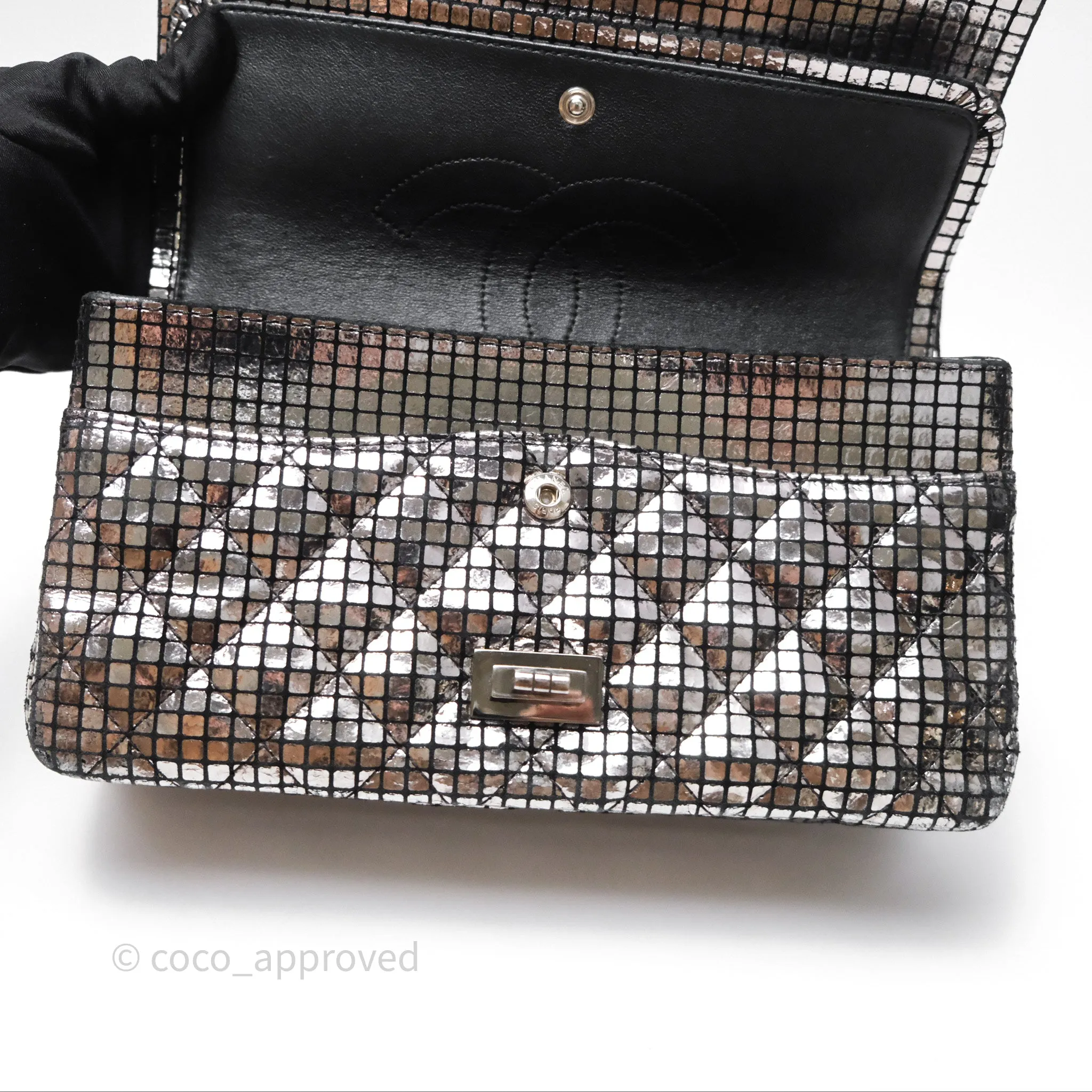 Chanel Mirror Reissue 2.55 Quilted Silver Suede Calfskin Gun Metal Hardware