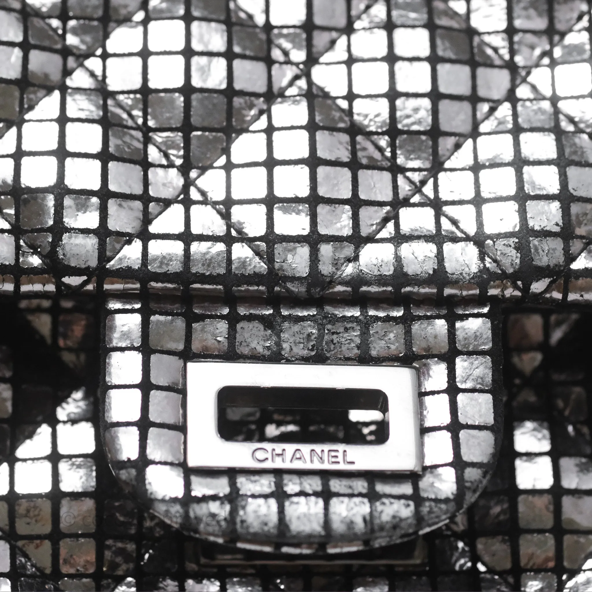 Chanel Mirror Reissue 2.55 Quilted Silver Suede Calfskin Gun Metal Hardware