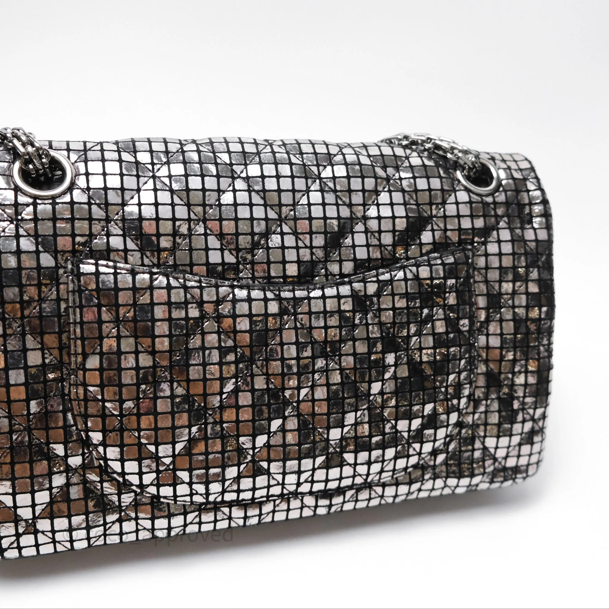 Chanel Mirror Reissue 2.55 Quilted Silver Suede Calfskin Gun Metal Hardware