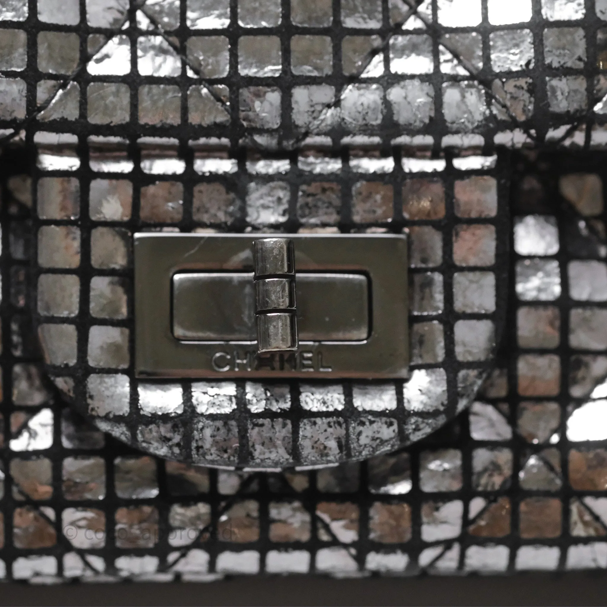 Chanel Mirror Reissue 2.55 Quilted Silver Suede Calfskin Gun Metal Hardware