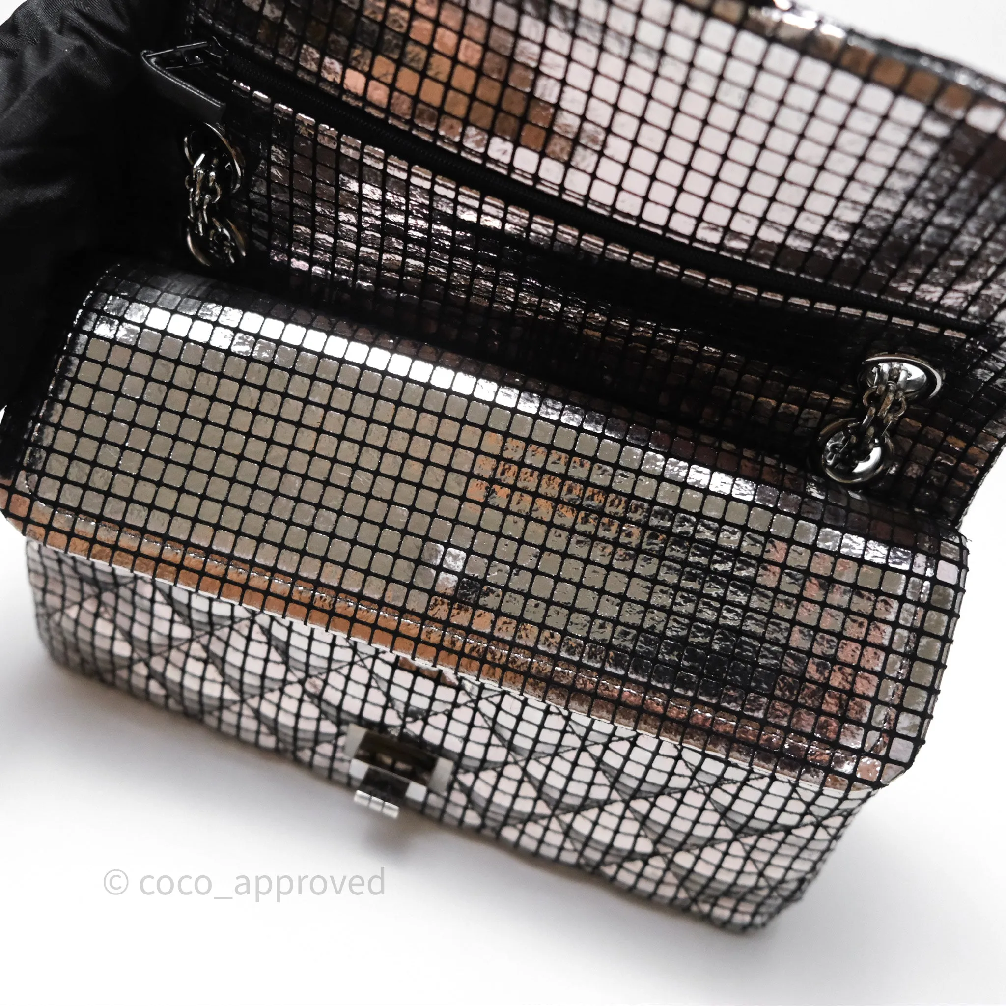 Chanel Mirror Reissue 2.55 Quilted Silver Suede Calfskin Gun Metal Hardware