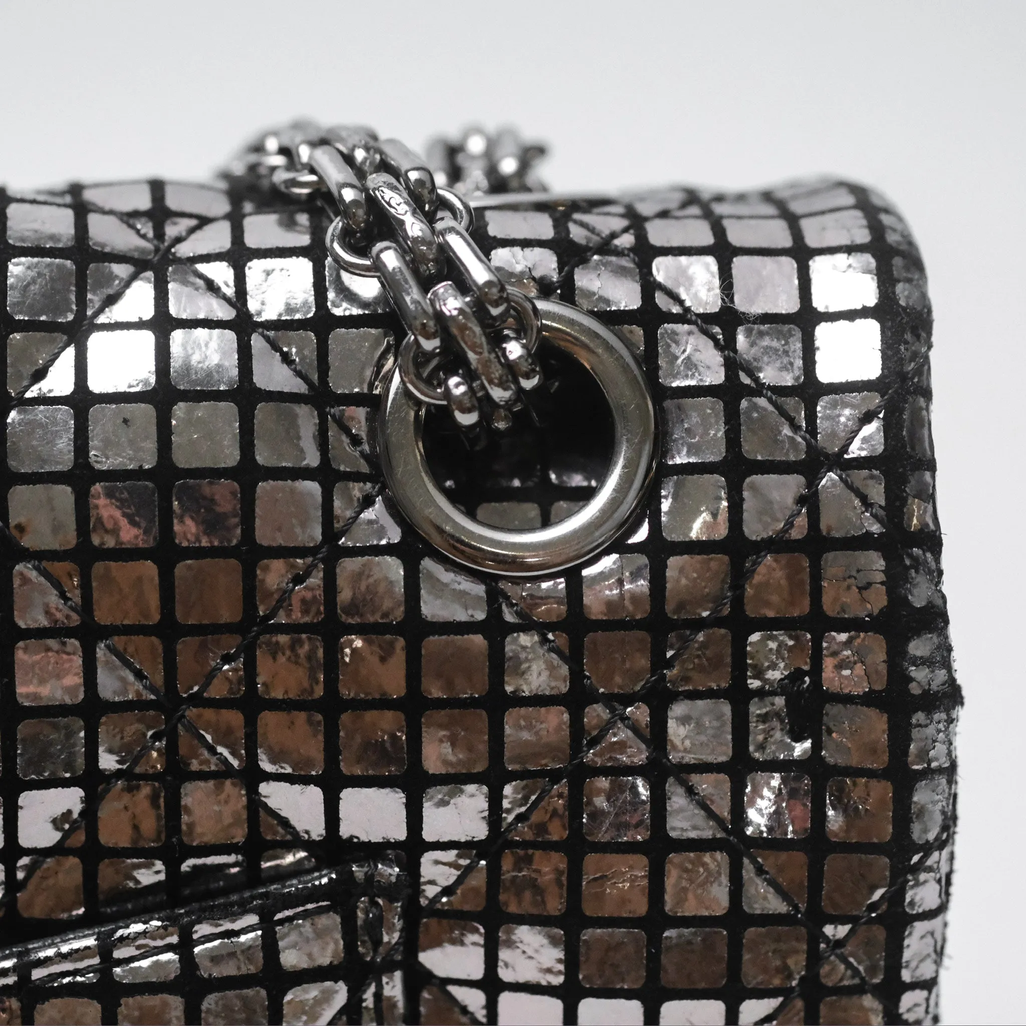 Chanel Mirror Reissue 2.55 Quilted Silver Suede Calfskin Gun Metal Hardware