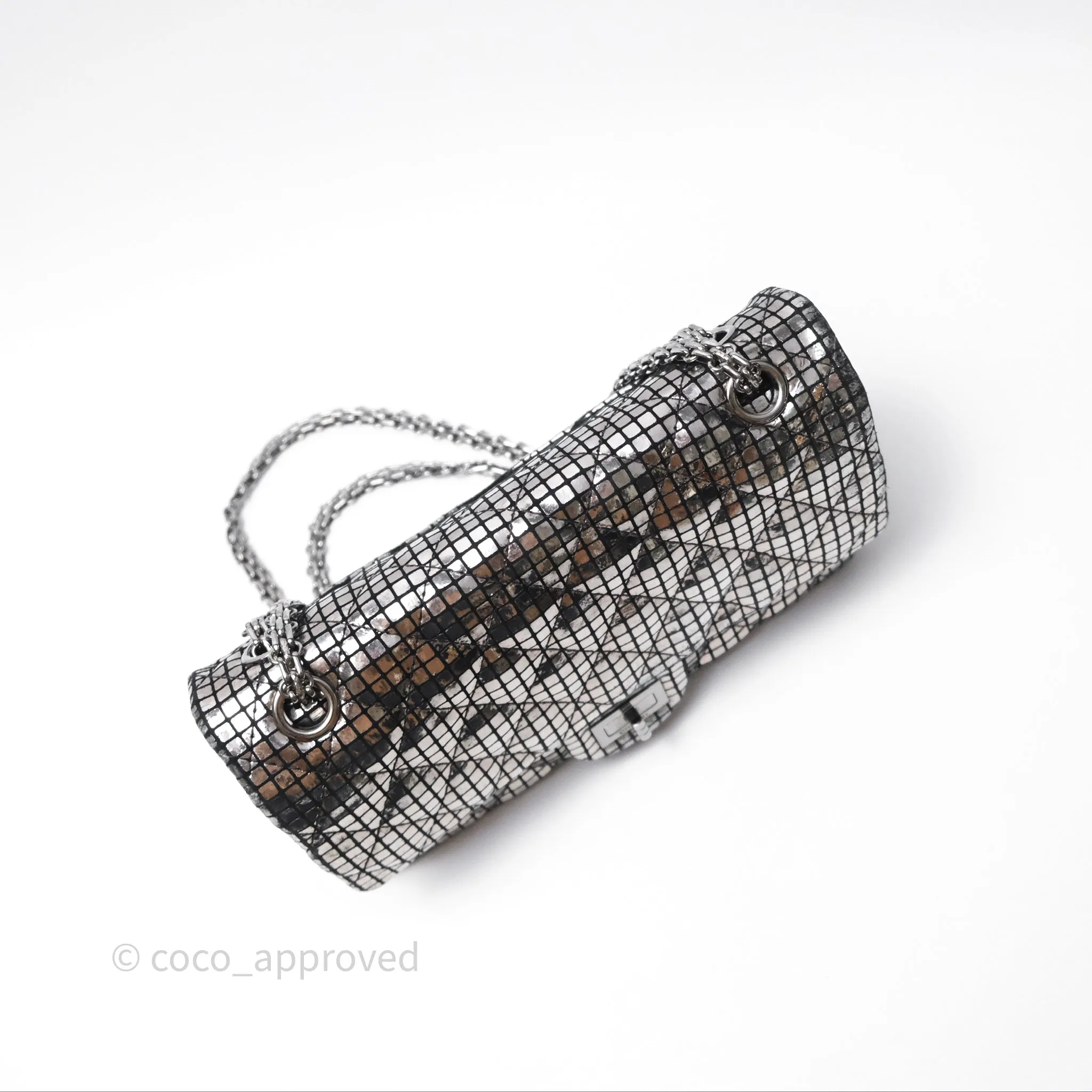 Chanel Mirror Reissue 2.55 Quilted Silver Suede Calfskin Gun Metal Hardware