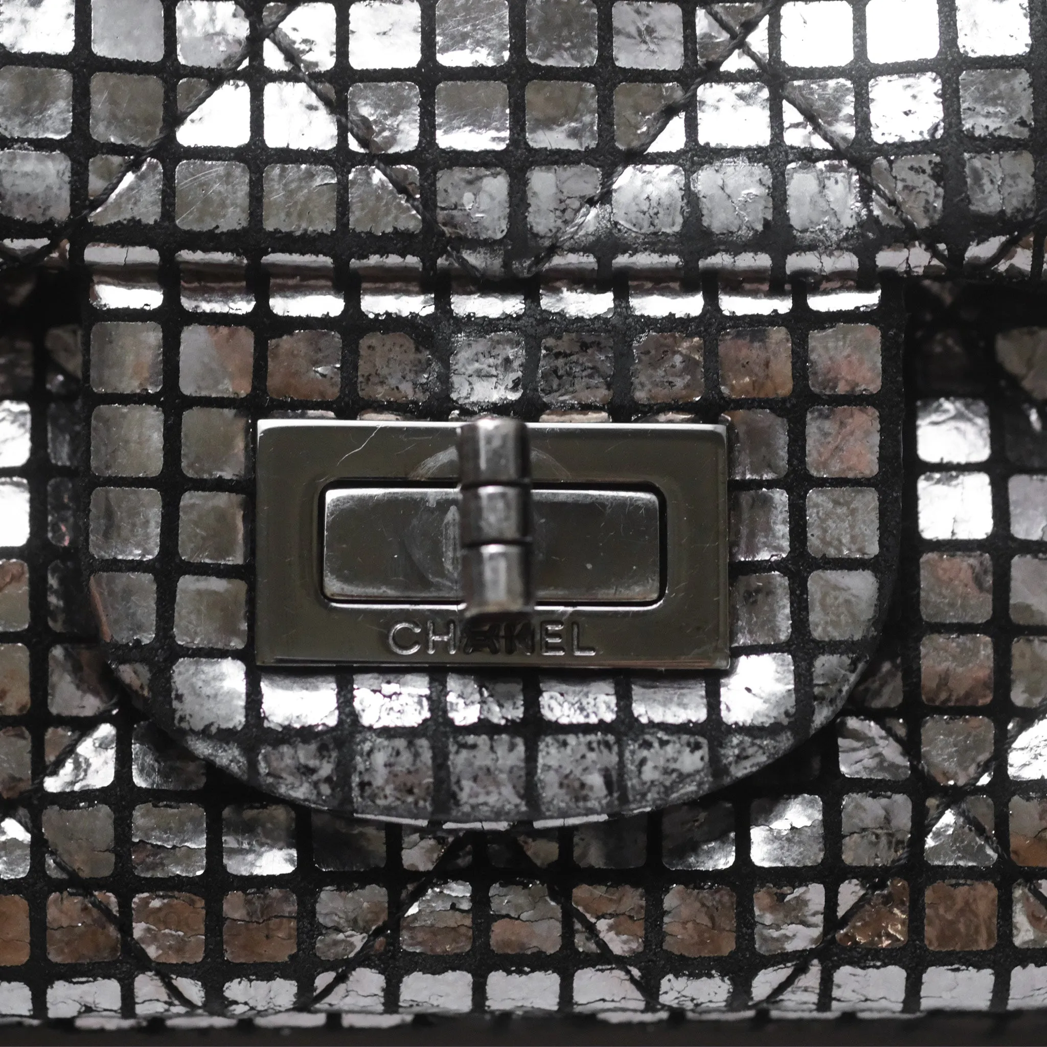 Chanel Mirror Reissue 2.55 Quilted Silver Suede Calfskin Gun Metal Hardware