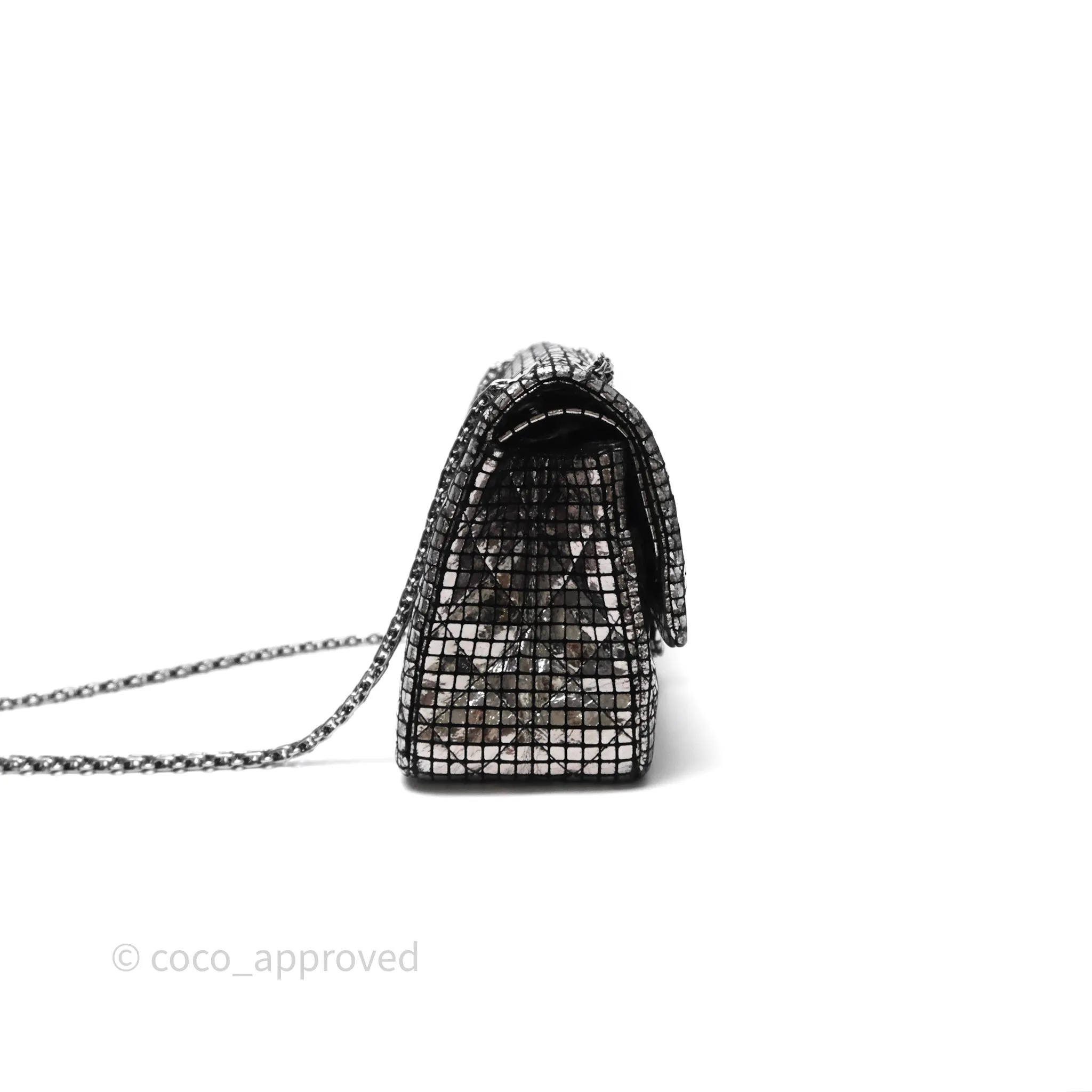 Chanel Mirror Reissue 2.55 Quilted Silver Suede Calfskin Gun Metal Hardware