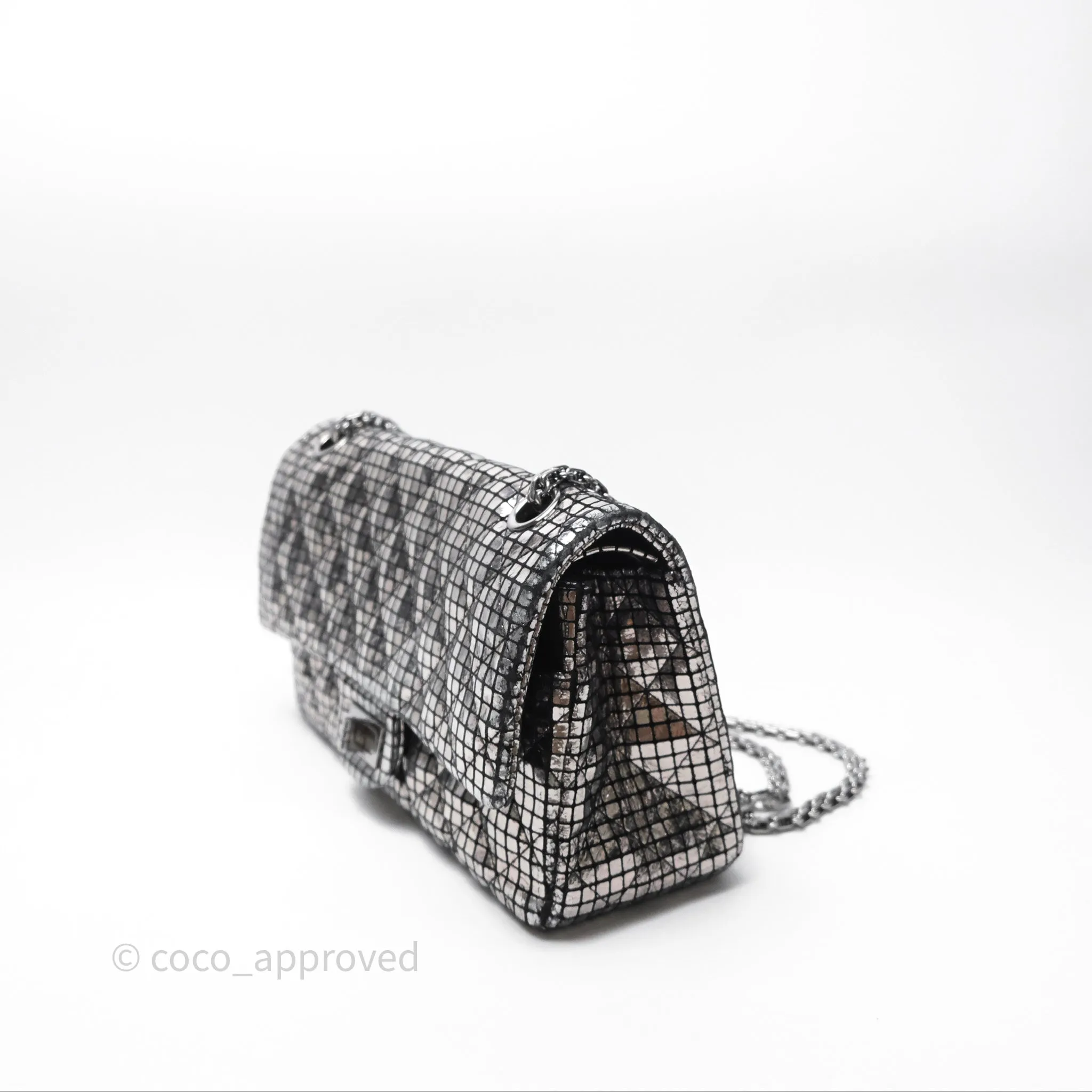 Chanel Mirror Reissue 2.55 Quilted Silver Suede Calfskin Gun Metal Hardware