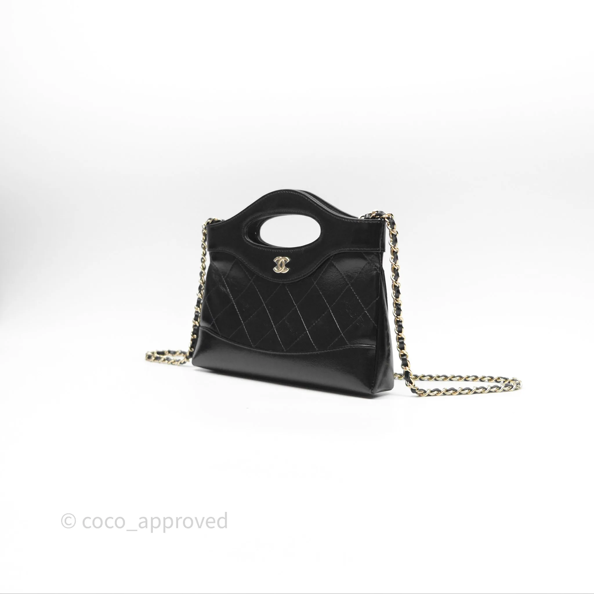 Chanel Nano 31 Black Shiny Calfskin Gold Hardware 24C