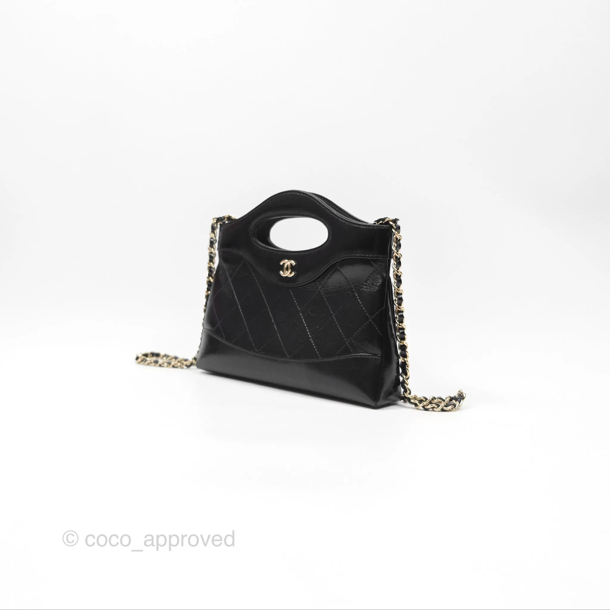 Chanel Nano 31 Black Shiny Calfskin Gold Hardware 24C