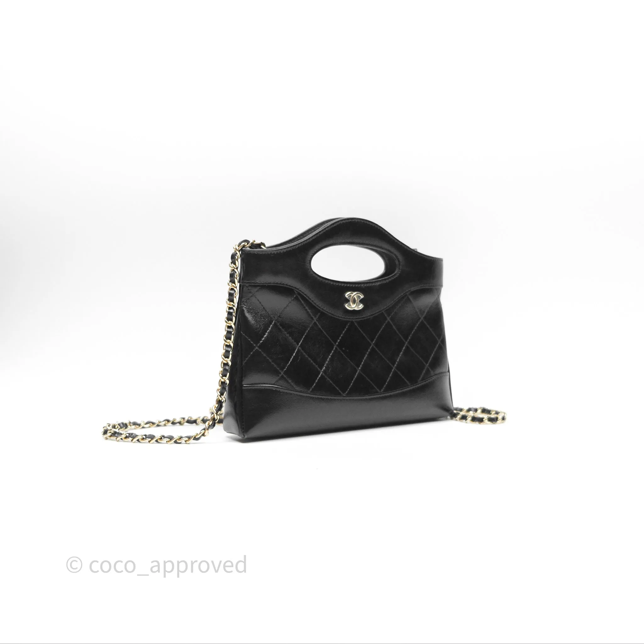 Chanel Nano 31 Black Shiny Calfskin Gold Hardware 24C