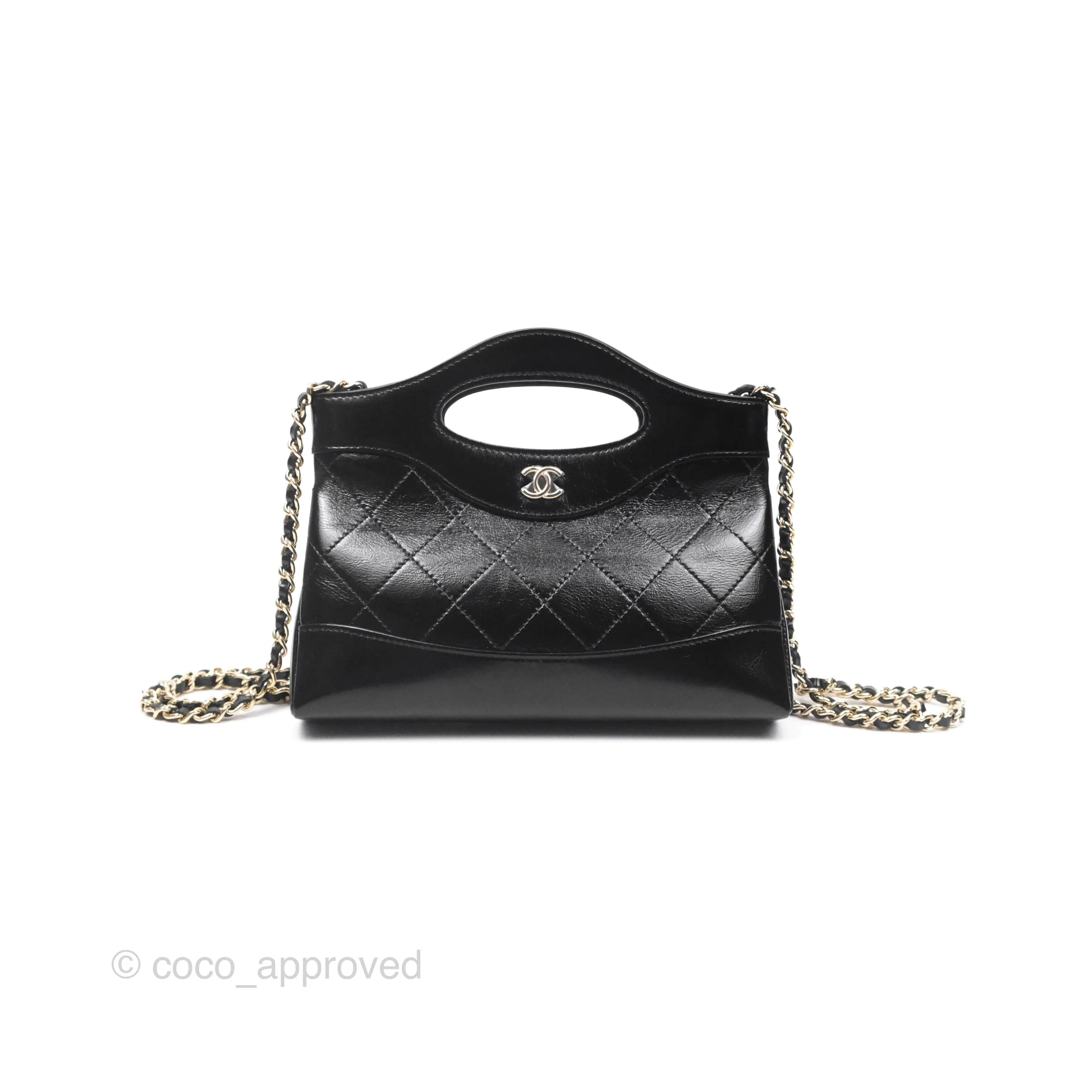 Chanel Nano 31 Black Shiny Calfskin Gold Hardware