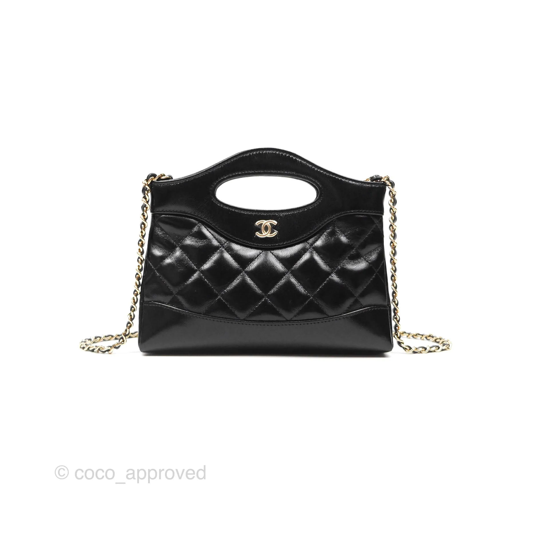 Chanel Nano 31 Black Shiny Lambskin Gold Hardware