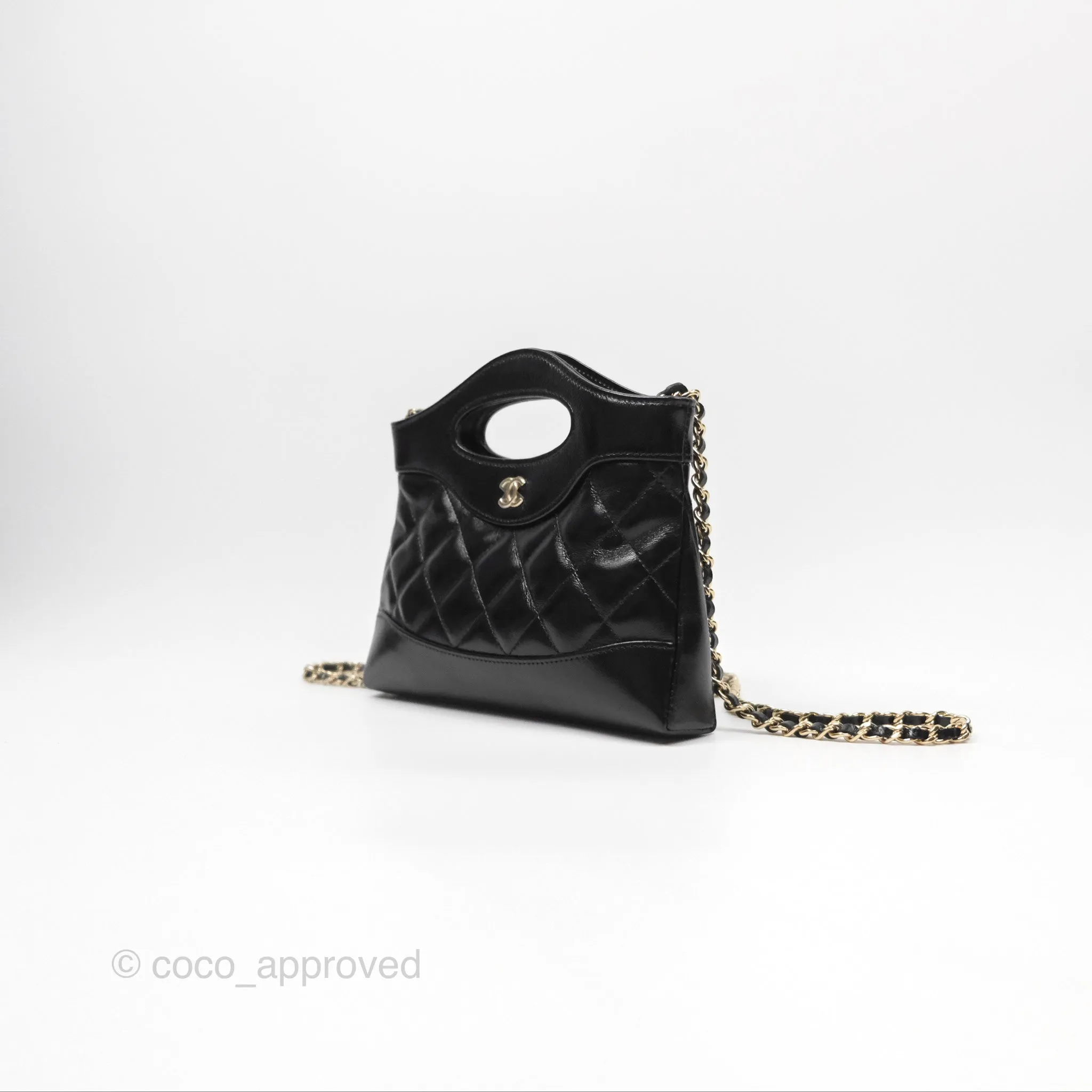 Chanel Nano 31 Black Shiny Lambskin Gold Hardware