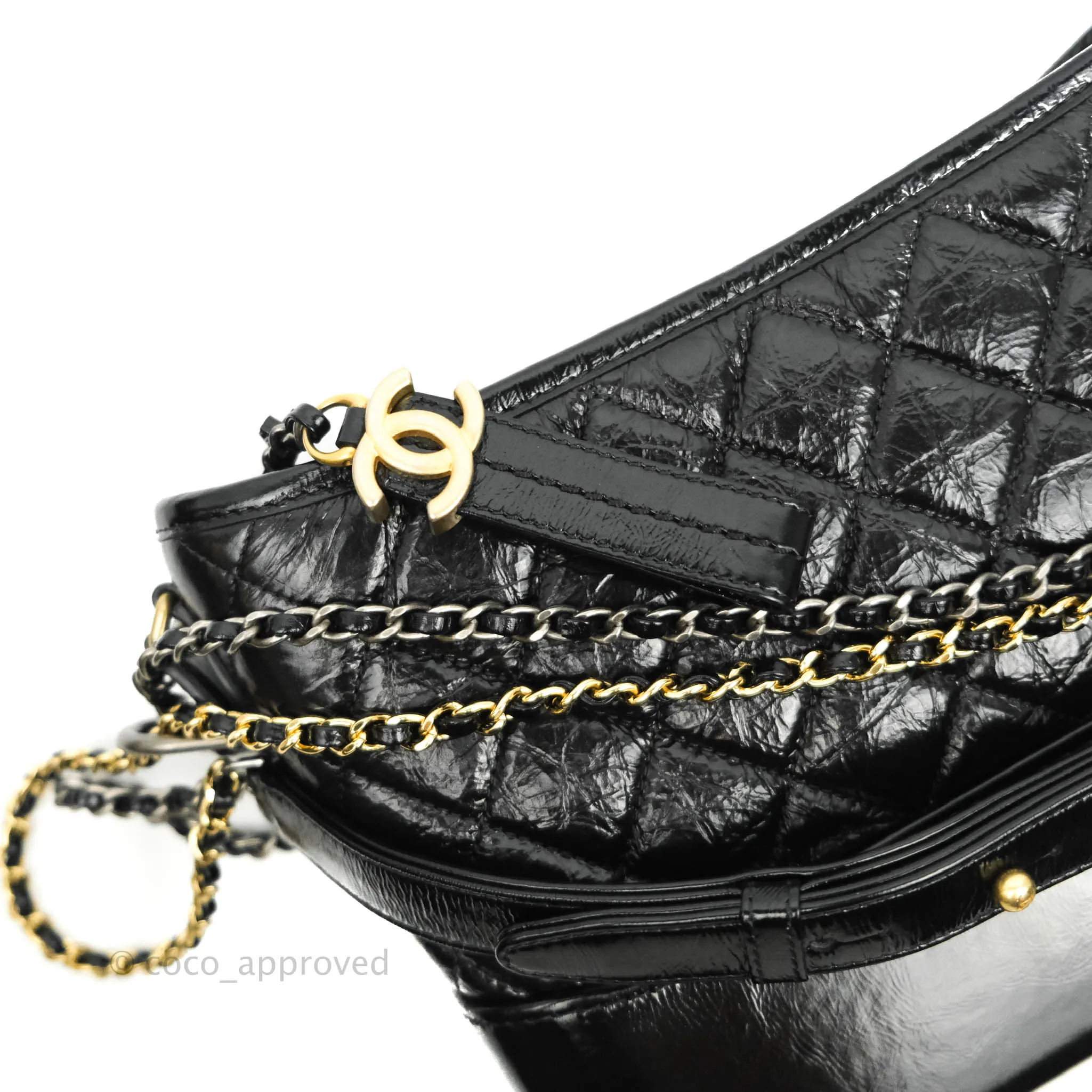 Chanel New Medium Gabrielle Hobo Black Shiny Aged Calfskin Mixed Hardware 20A