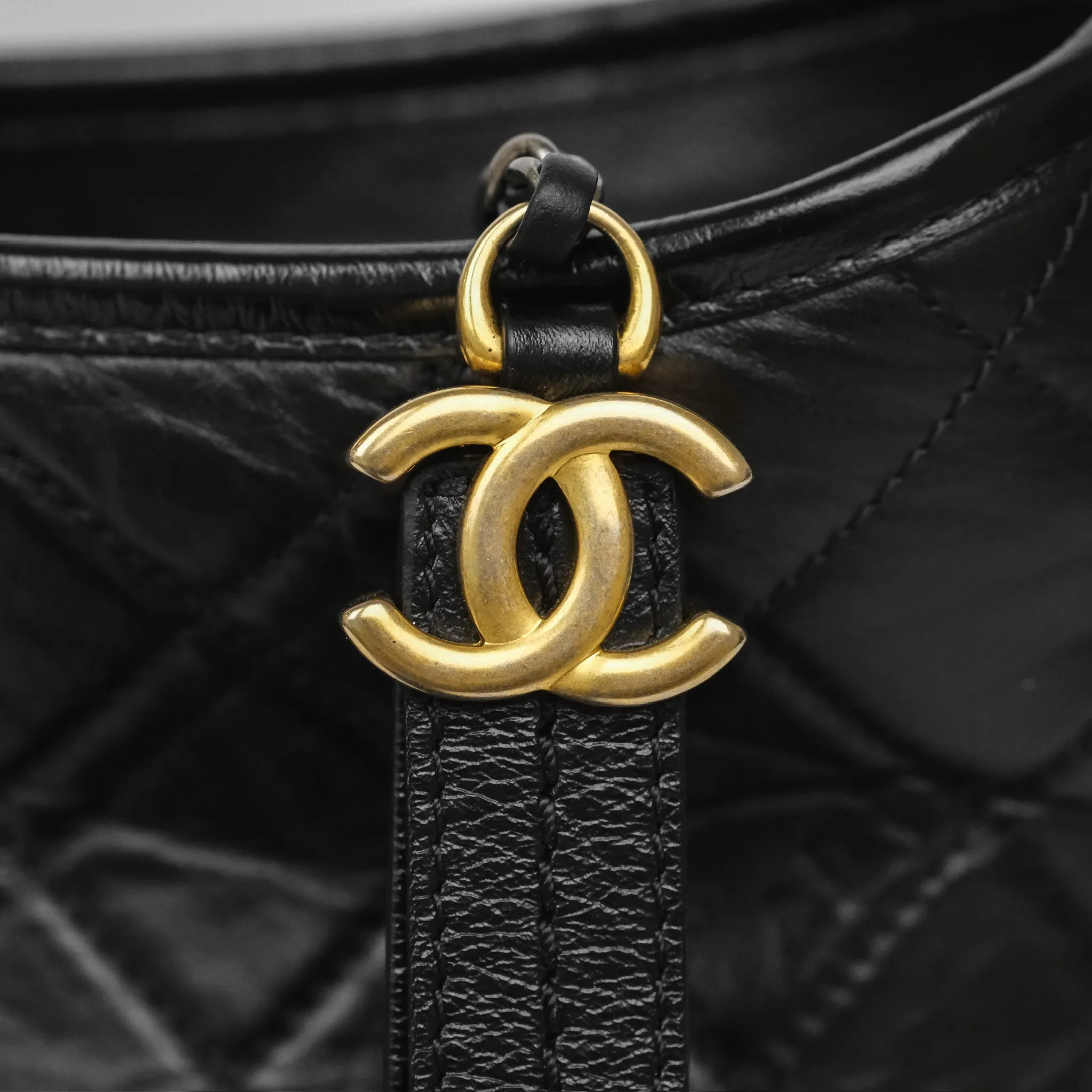 Chanel New Medium Gabrielle Hobo Quilted Black Aged Calfskin
