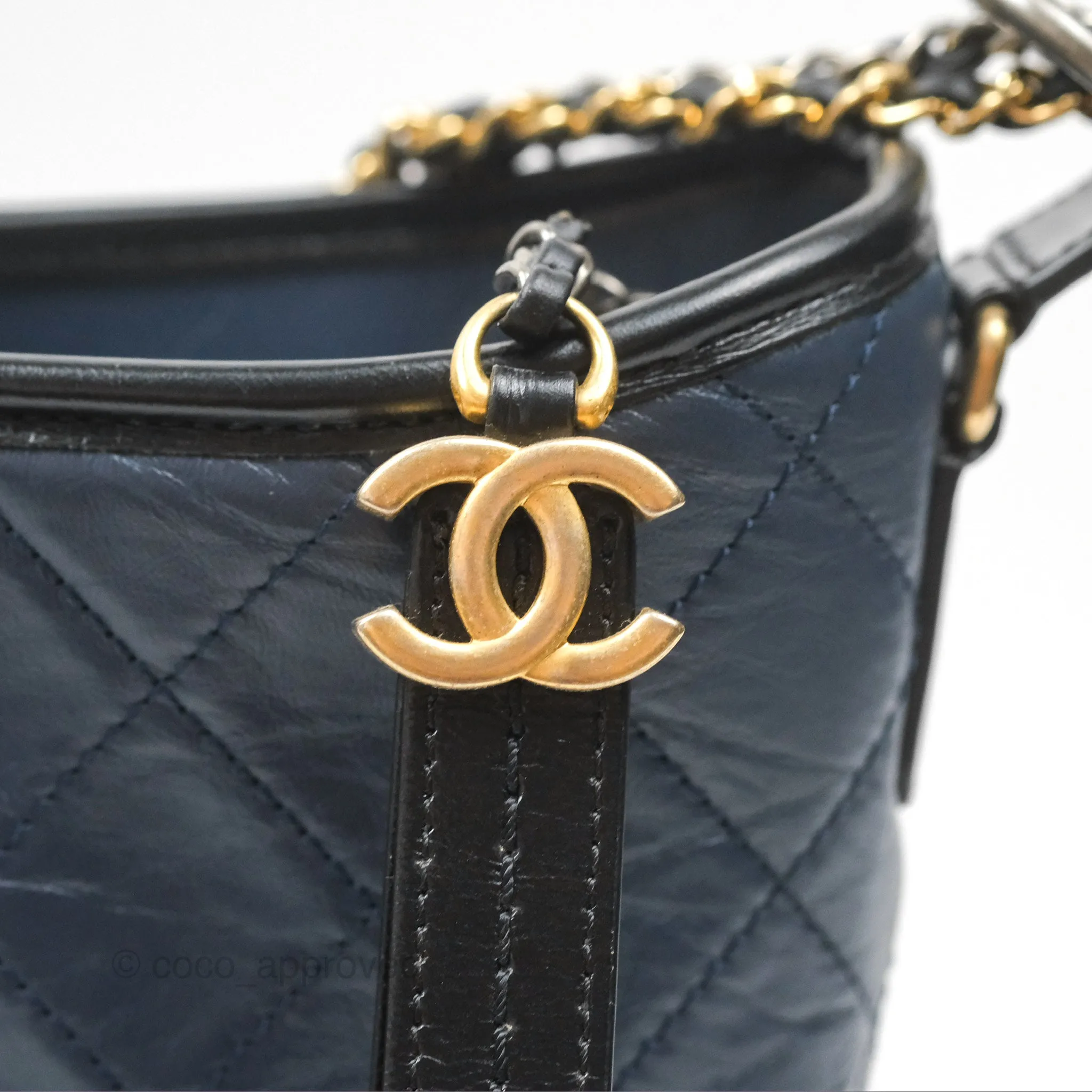 Chanel New Medium Gabrielle Hobo Quilted Navy Black Aged Calfskin